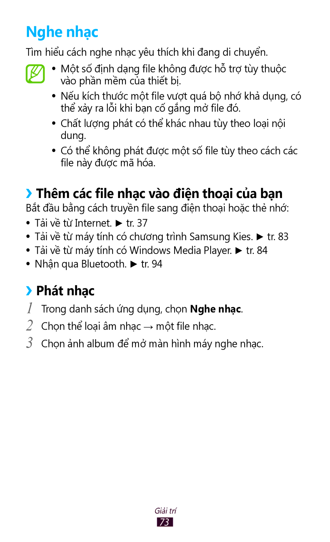 Samsung GT-P3110TSAXXV manual Nghe nhạc, ››Thêm các file nhạc vào điện thoại của bạn, ››Phát nhạc 