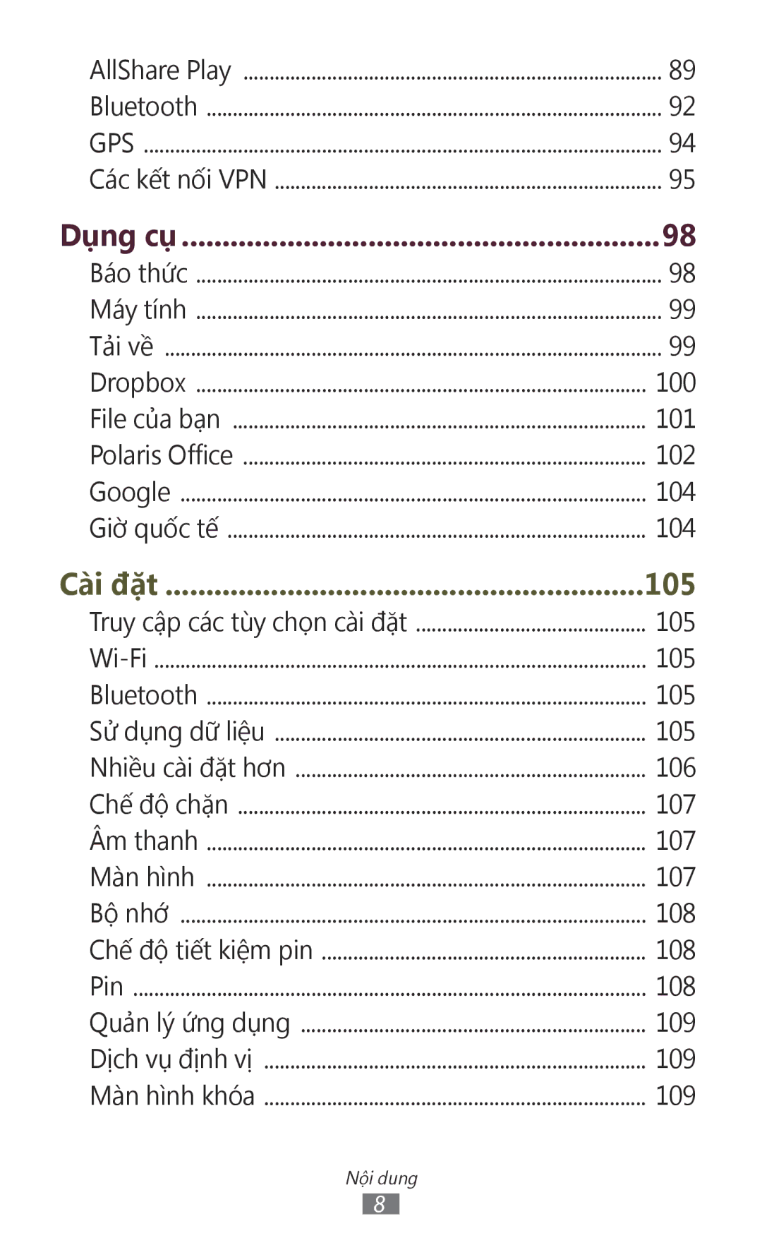 Samsung GT-P3110TSAXXV manual Cài đặt 