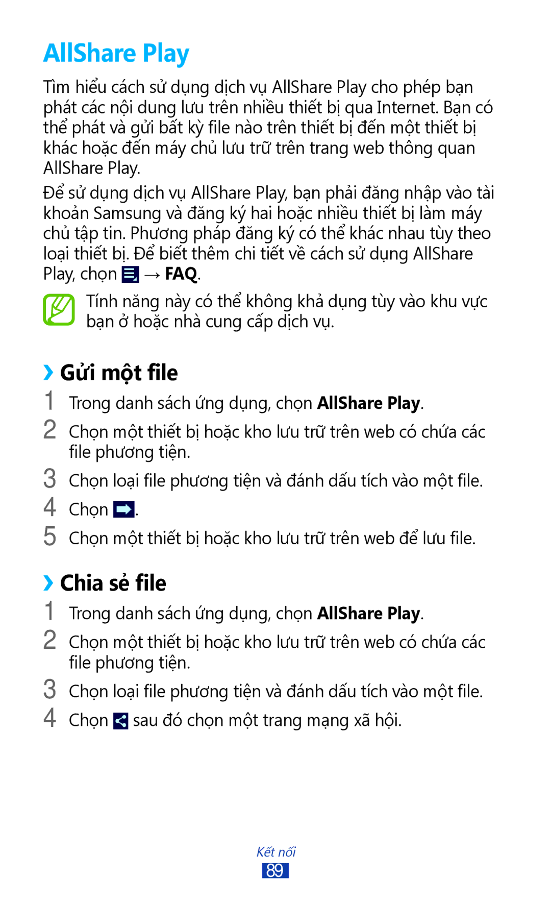 Samsung GT-P3110TSAXXV manual AllShare Play, ››Gửi một file, ››Chia sẻ̉ file 