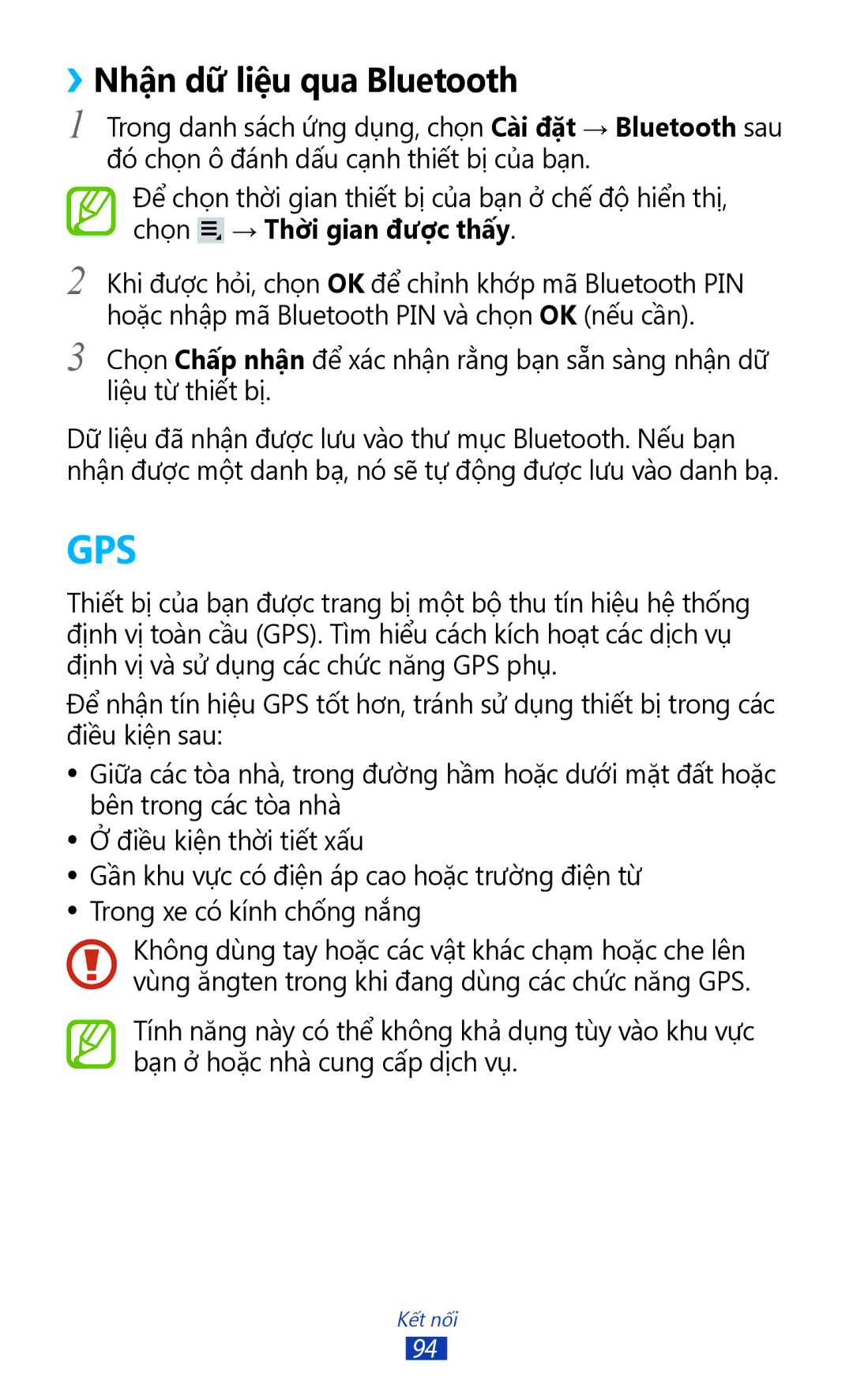 Samsung GT-P3110TSAXXV manual Gps, ››Nhận dữ liệu qua Bluetooth 