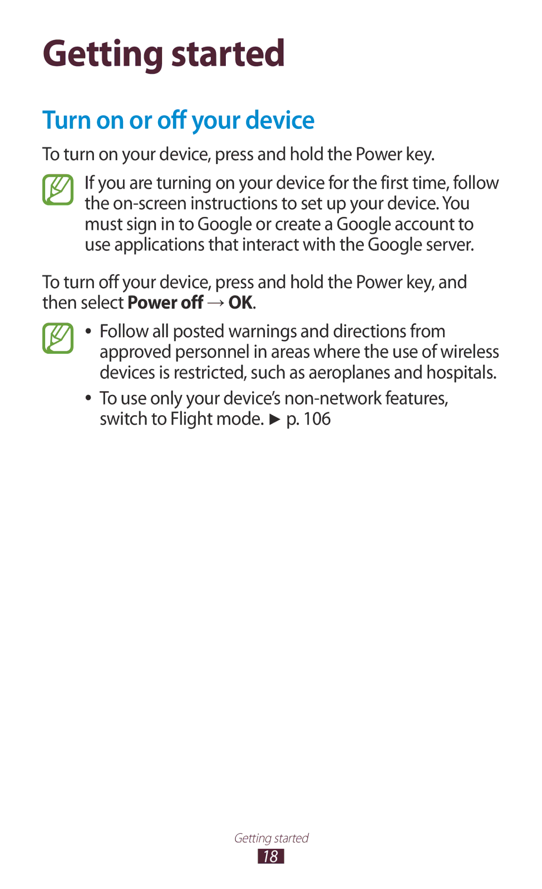 Samsung GT-P3110ZWAXEF, GT-P3110ZWFDBT Turn on or off your device, To turn on your device, press and hold the Power key 