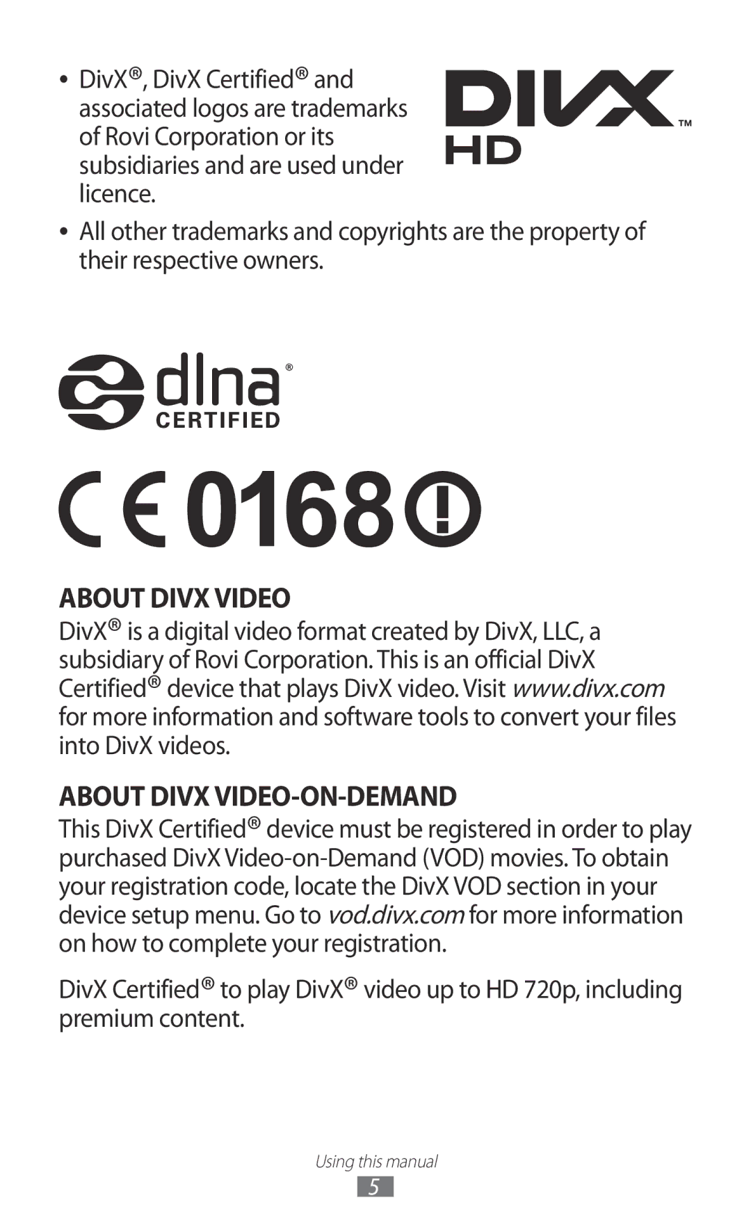 Samsung GT-P3110TSATUR, GT-P3110ZWFDBT, GT-P3110TSAXEO, GT-P3110ZWAATO manual About Divx Video About Divx VIDEO-ON-DEMAND 