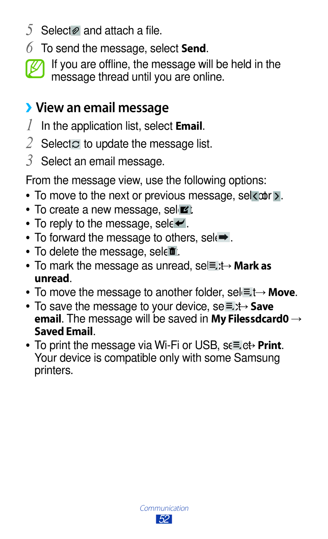 Samsung GT-P3110TSAXEZ, GT-P3110ZWFDBT, GT-P3110TSAXEO manual To mark the message as unread, select → Mark as unread 