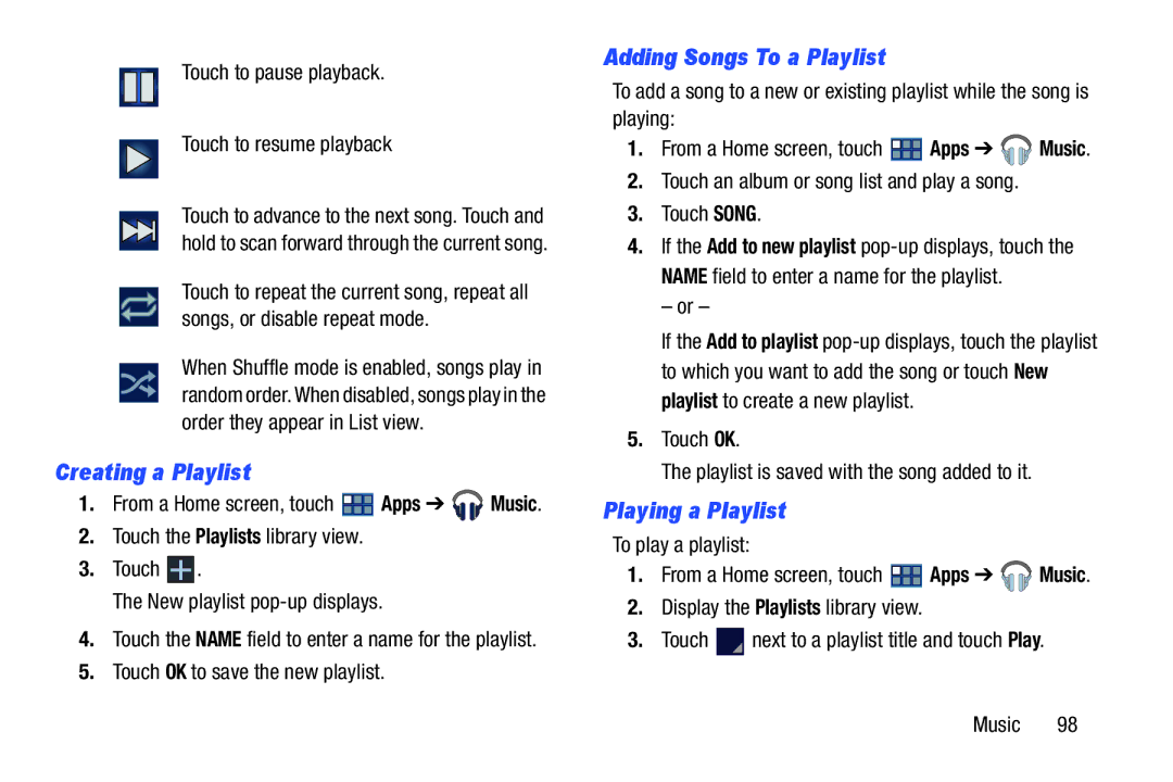 Samsung GT-P3113 user manual Creating a Playlist, Adding Songs To a Playlist, Playing a Playlist 