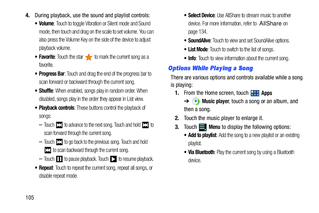 Samsung GT-P3113 user manual List Mode Touch to switch to the list of songs, To scan backward through the current song 