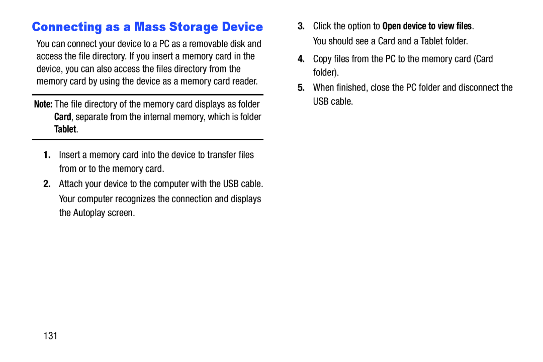 Samsung GT-P3113 user manual Connecting as a Mass Storage Device 