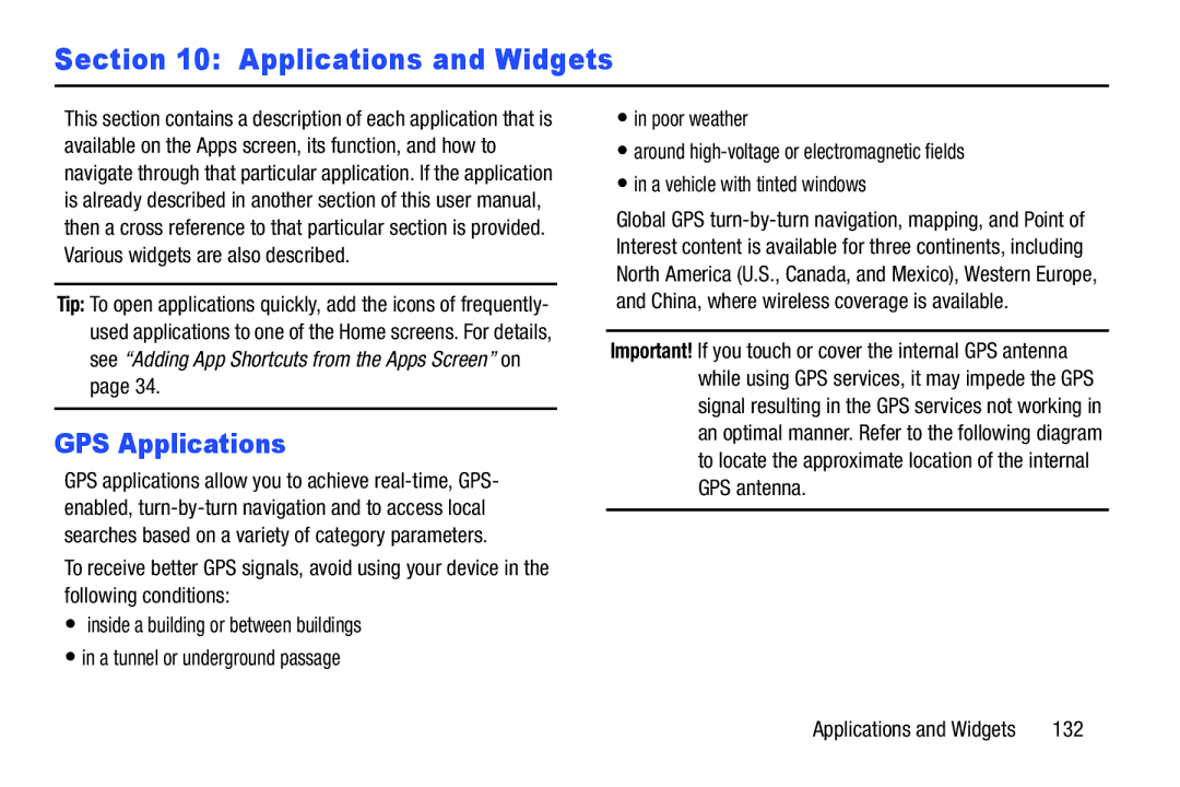 Samsung GT-P3113 user manual Applications and Widgets, GPS Applications, 132 