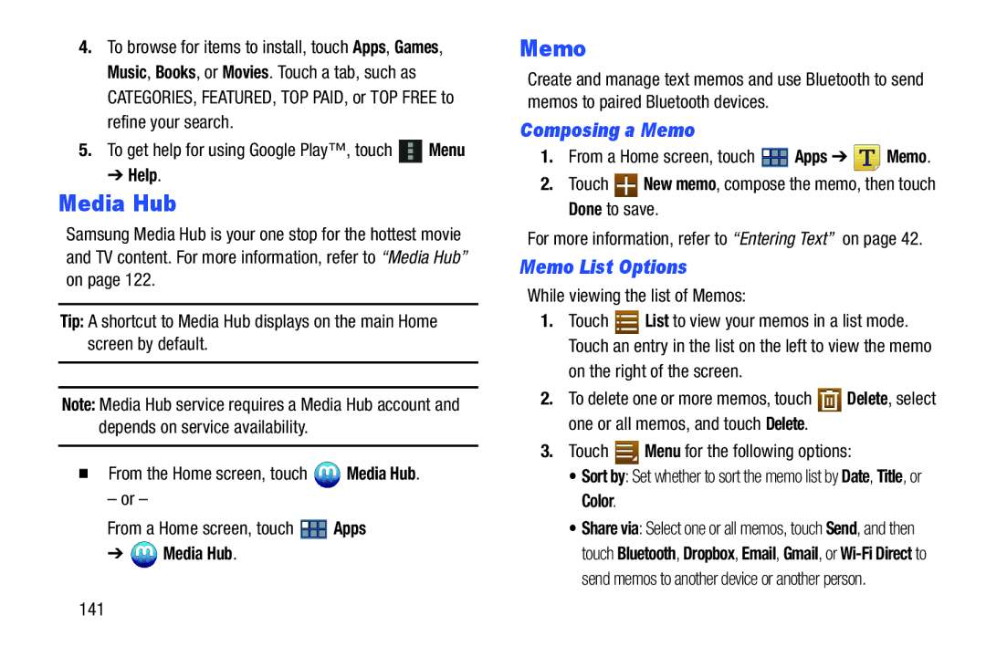 Samsung GT-P3113 user manual Composing a Memo, Memo List Options, Help 