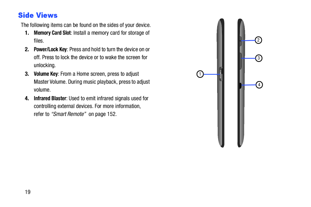 Samsung GT-P3113 user manual Side Views, Unlocking Volume Key From a Home screen, press to adjust 