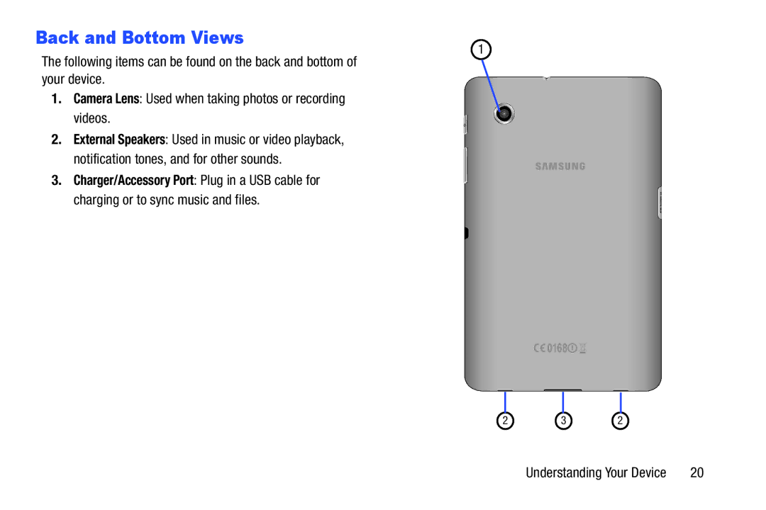 Samsung GT-P3113 user manual Back and Bottom Views, 232 