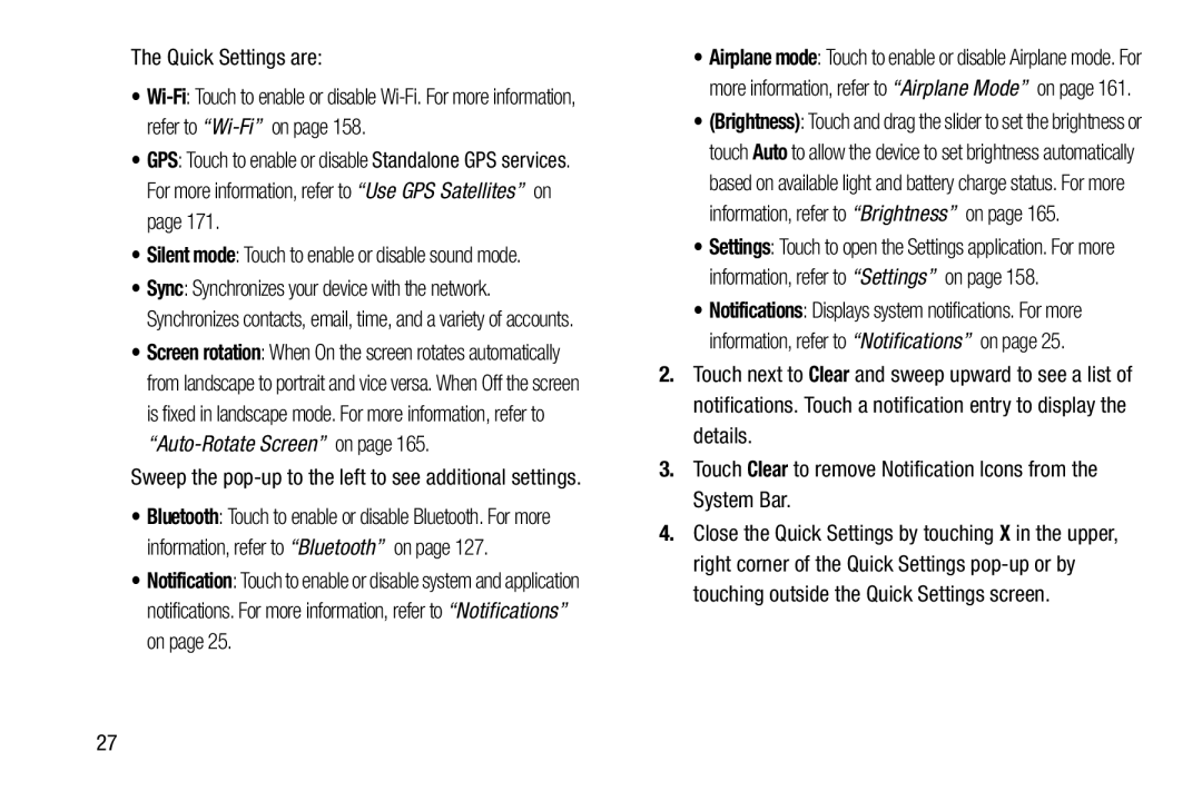 Samsung GT-P3113 user manual Quick Settings are, Sweep the pop-up to the left to see additional settings 