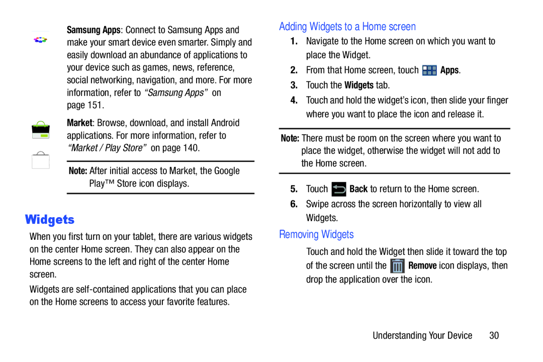 Samsung GT-P3113 user manual Adding Widgets to a Home screen, Removing Widgets 