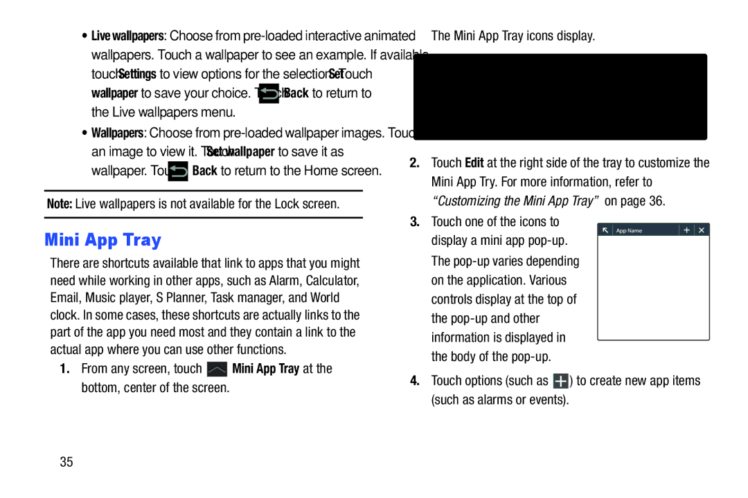 Samsung GT-P3113 user manual Mini App Tray 