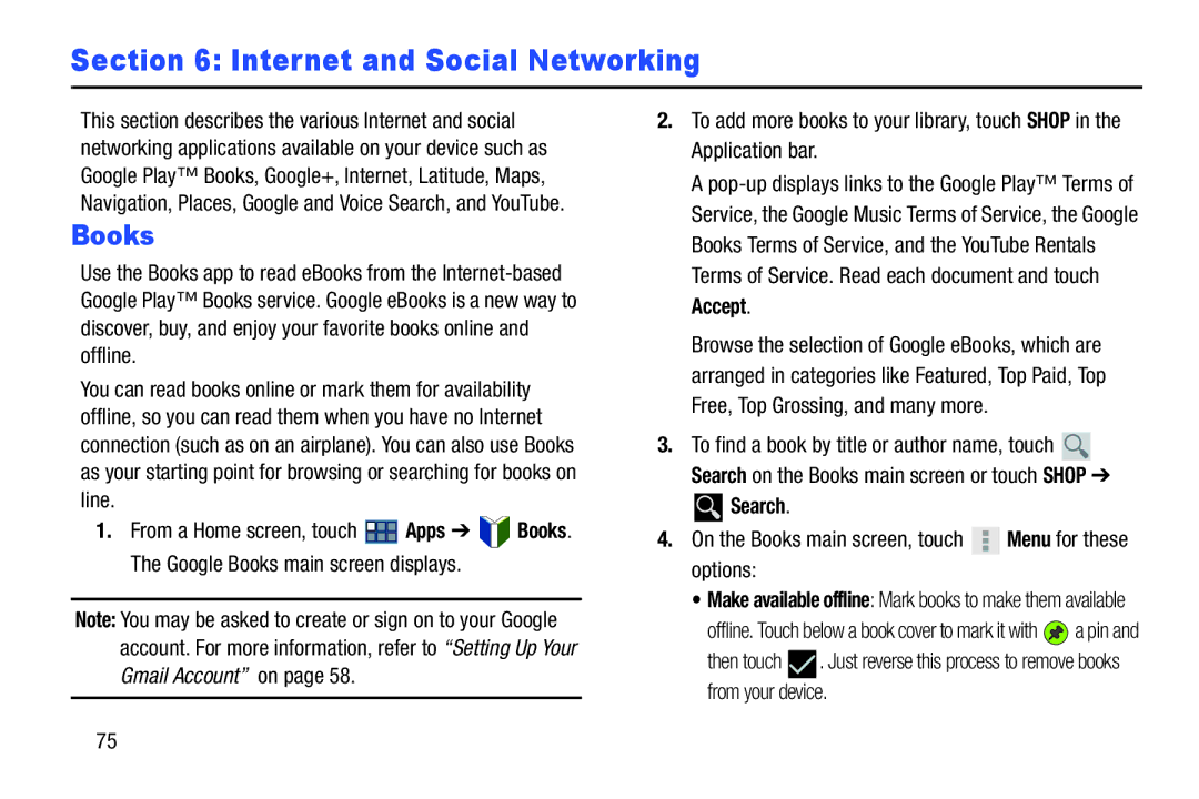 Samsung GT-P3113 user manual Internet and Social Networking, Books 