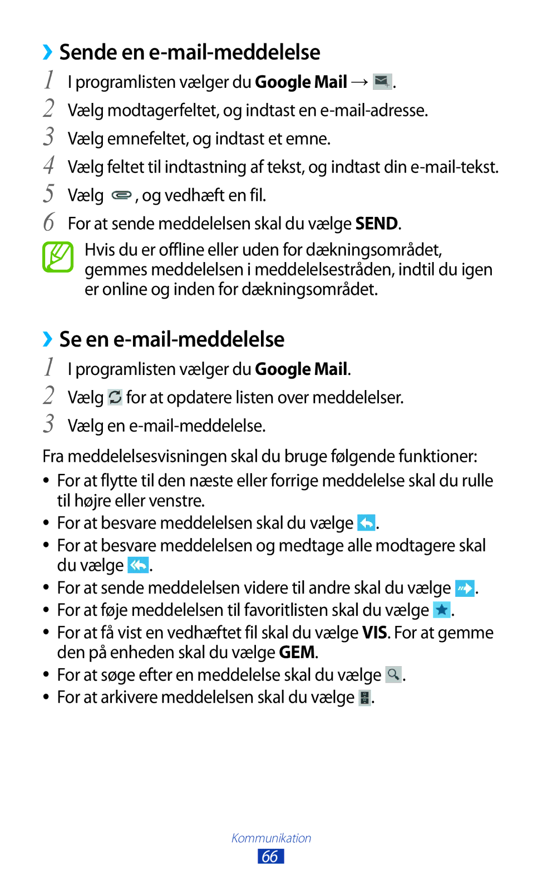 Samsung GT-P5100TSANEE, GT-P5100GRANEE, GT-P5100ZWANEE, GT-P5100ZWENEE ››Sende en e-mail-meddelelse, Se en e-mail-meddelelse 