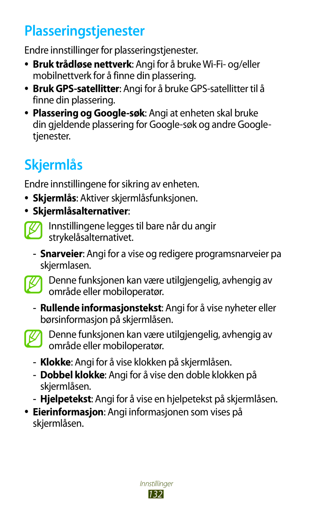 Samsung GT-P5100GRANEE, GT-P5100ZWANEE Plasseringstjenester, Endre innstillingene for sikring av enheten, Skjermlåsen 