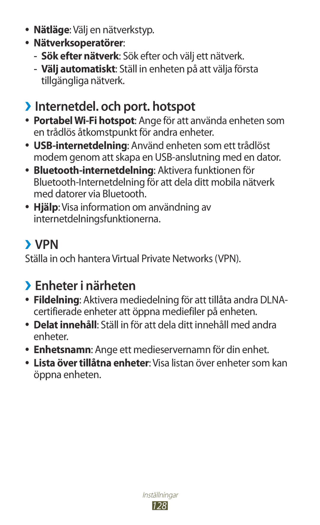 Samsung GT-P5100GRANEE, GT-P5100ZWANEE, GT-P5100TSANEE manual ››Internetdel. och port. hotspot, ››Enheter i närheten 