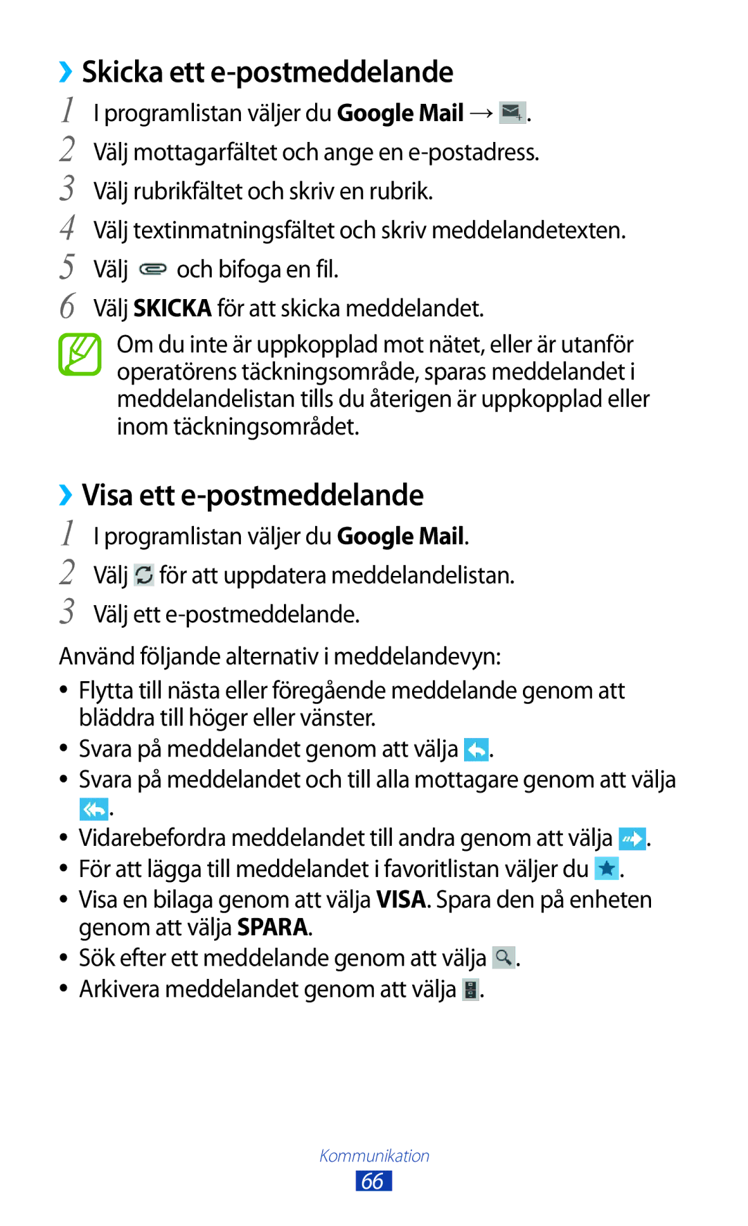 Samsung GT-P5100TSANEE, GT-P5100GRANEE, GT-P5100ZWANEE manual ››Skicka ett e-postmeddelande, ››Visa ett e-postmeddelande 