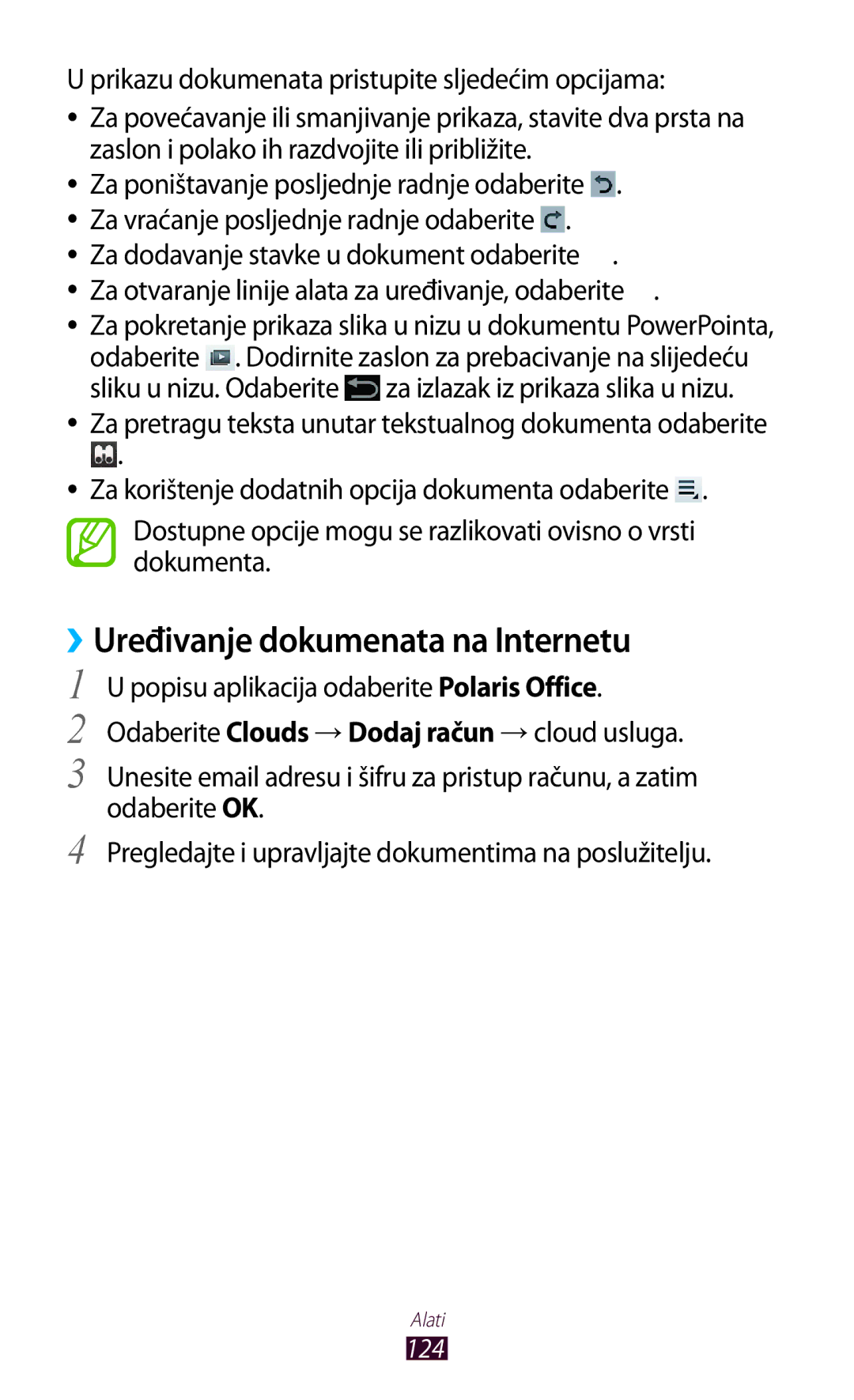 Samsung GT-P5100ZWATWO, GT-P5100TSATWO, GT-P5100ZWAERO manual ››Uređivanje dokumenata na Internetu, Sliku u nizu. Odaberite 