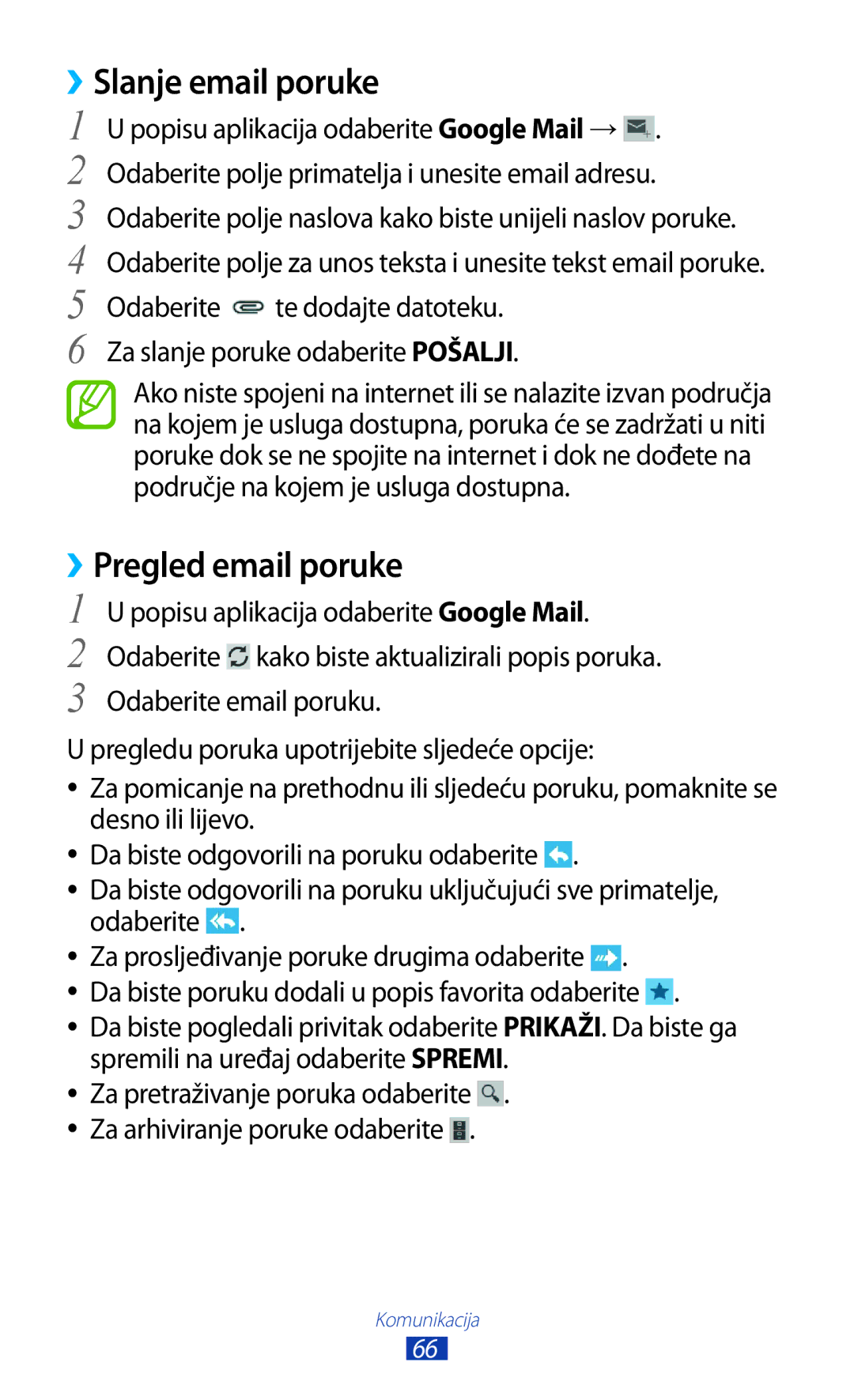 Samsung GT-P5100TSAMSR manual ››Slanje email poruke, ››Pregled email poruke, Popisu aplikacija odaberite Google Mail 