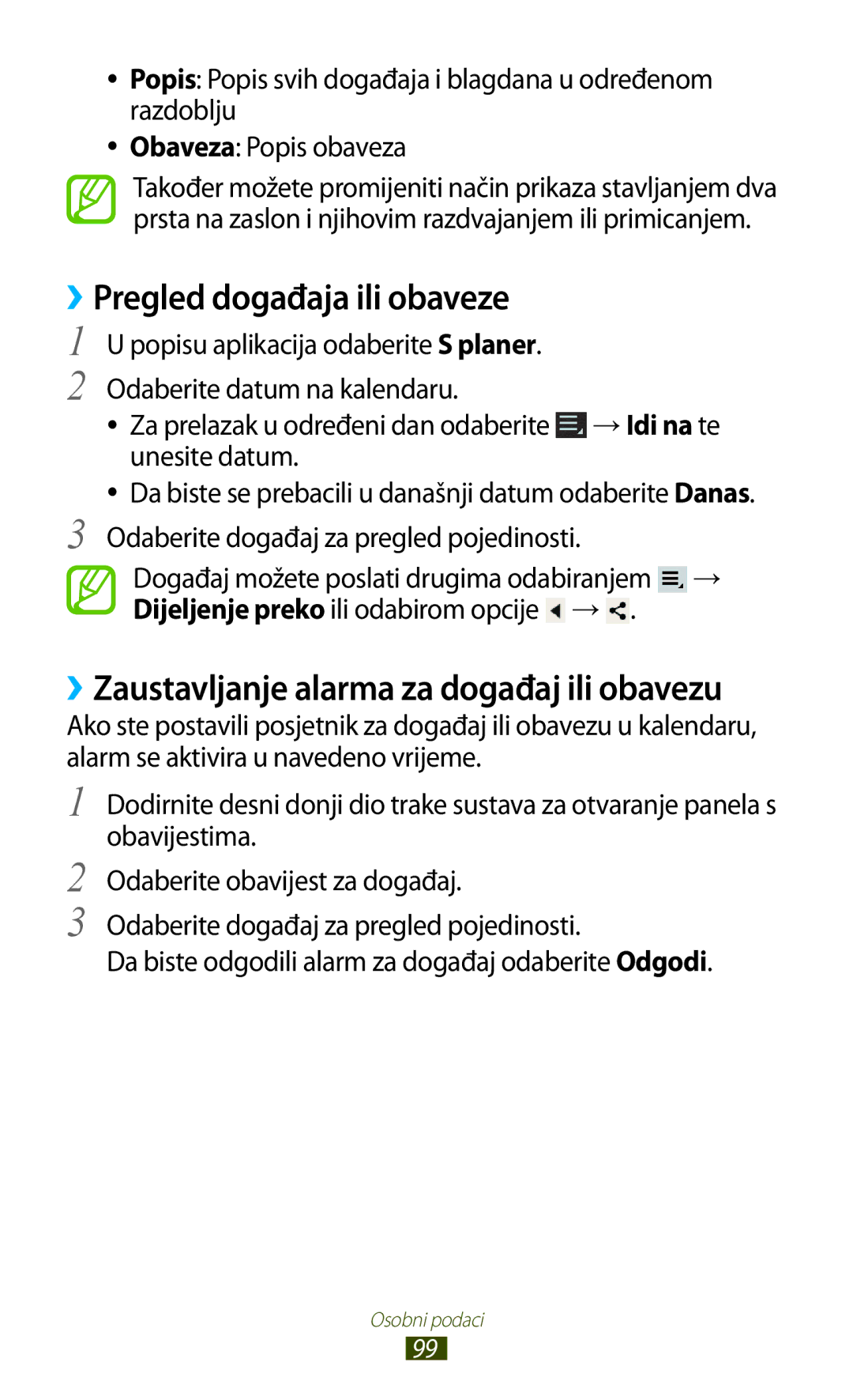 Samsung GT-P5100GRATWO, GT-P5100TSATWO manual ››Pregled događaja ili obaveze, Odaberite događaj za pregled pojedinosti 