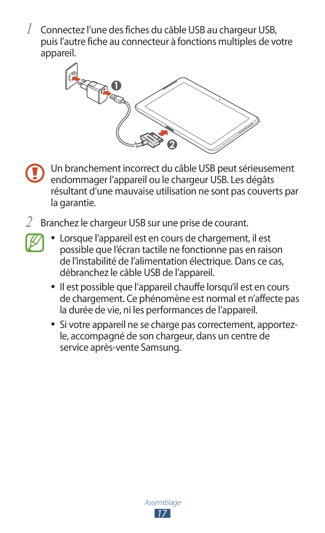 Samsung GT-P5100TSAFTM, GT-P5100TSAXEF, GT-P5100TSEXEF, GT-P5100TSABOG, GT-P5100ZWAXEF, GT-P5100ZWASFR manual Assemblage 