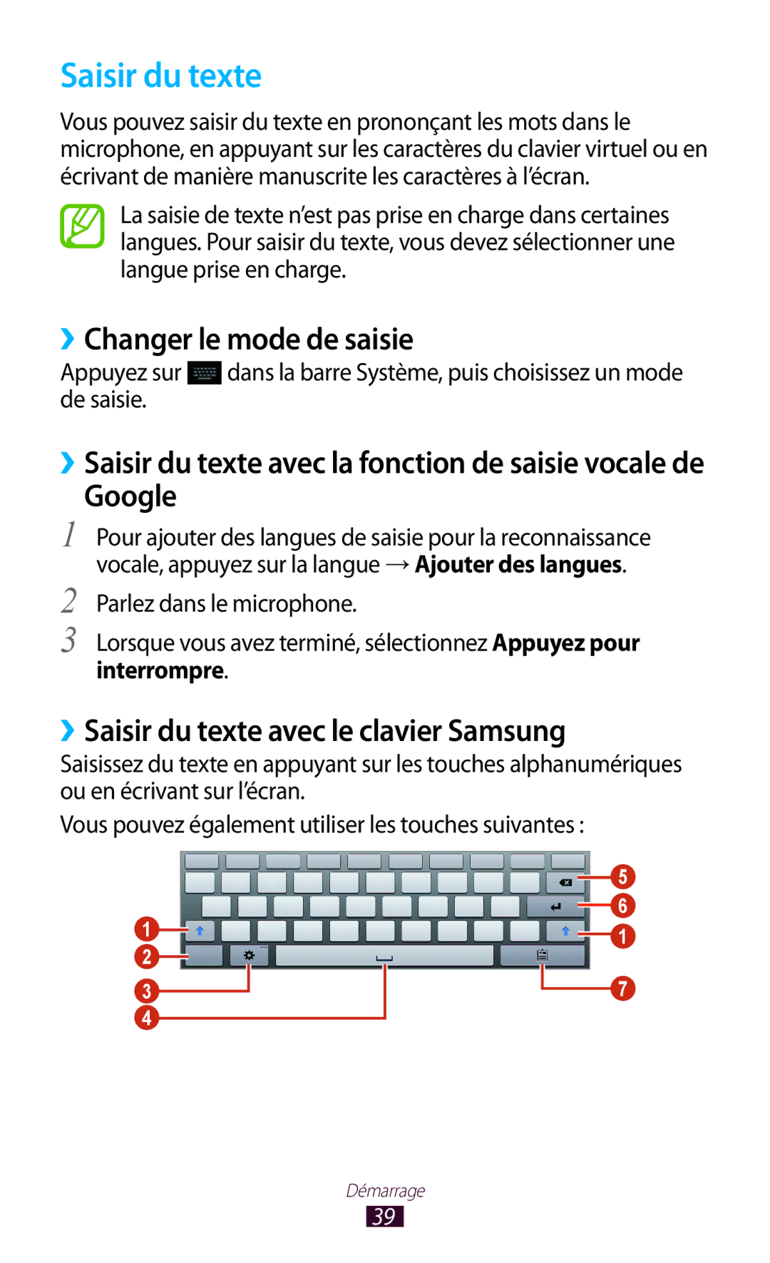 Samsung GT-P5100ZWEXEF ››Changer le mode de saisie, Google, ››Saisir du texte avec le clavier Samsung, Interrompre 