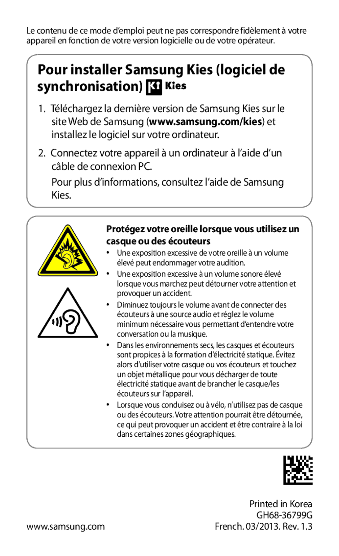 Samsung GT-P5100ZWEXEF, GT-P5100TSAXEF, GT-P5100TSAFTM manual Pour installer Samsung Kies logiciel de synchronisation 