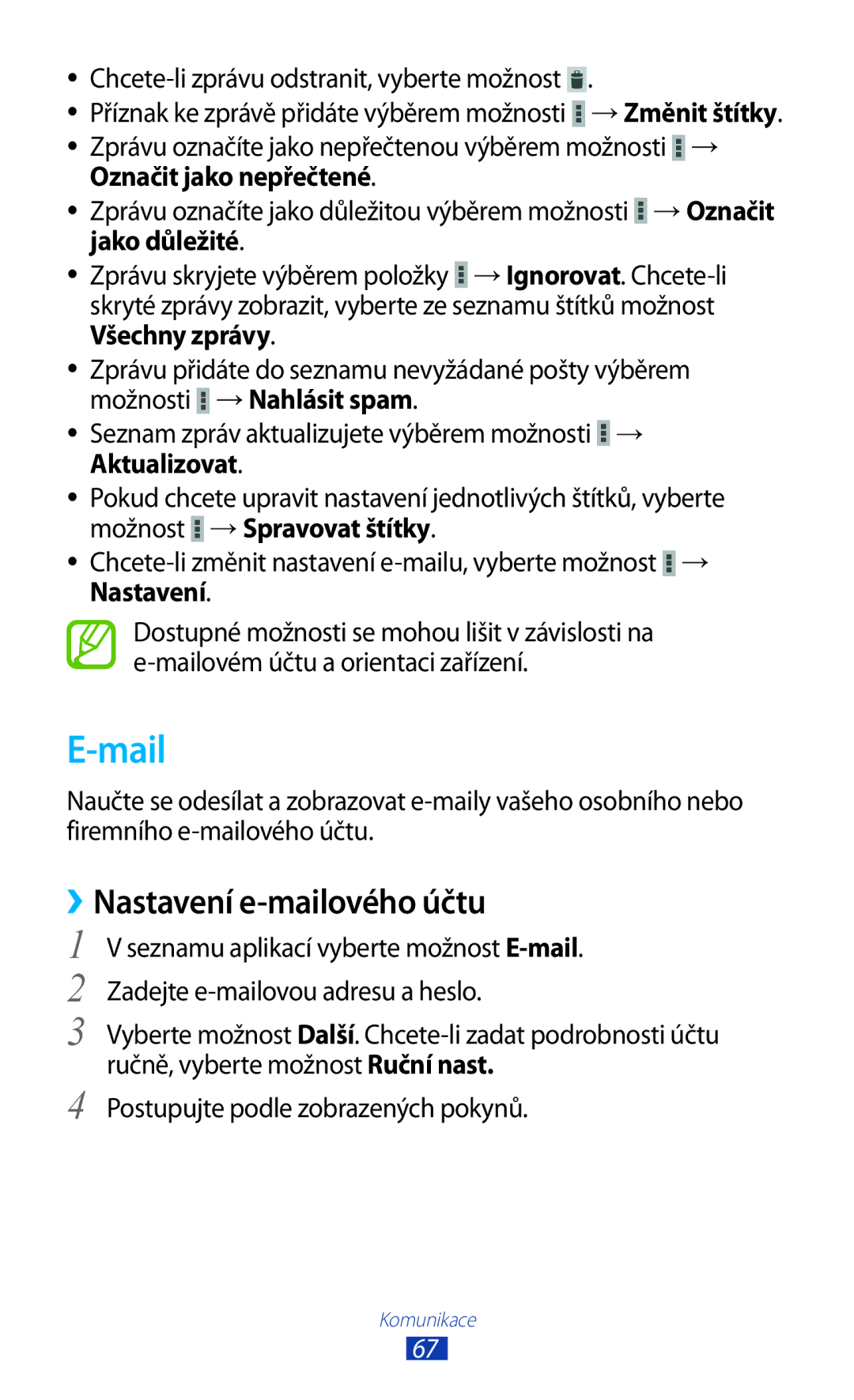 Samsung GT-P5100ZWAXEZ, GT-P5100TSAXEO manual Mail, ››Nastavení e-mailového účtu, Postupujte podle zobrazených pokynů 