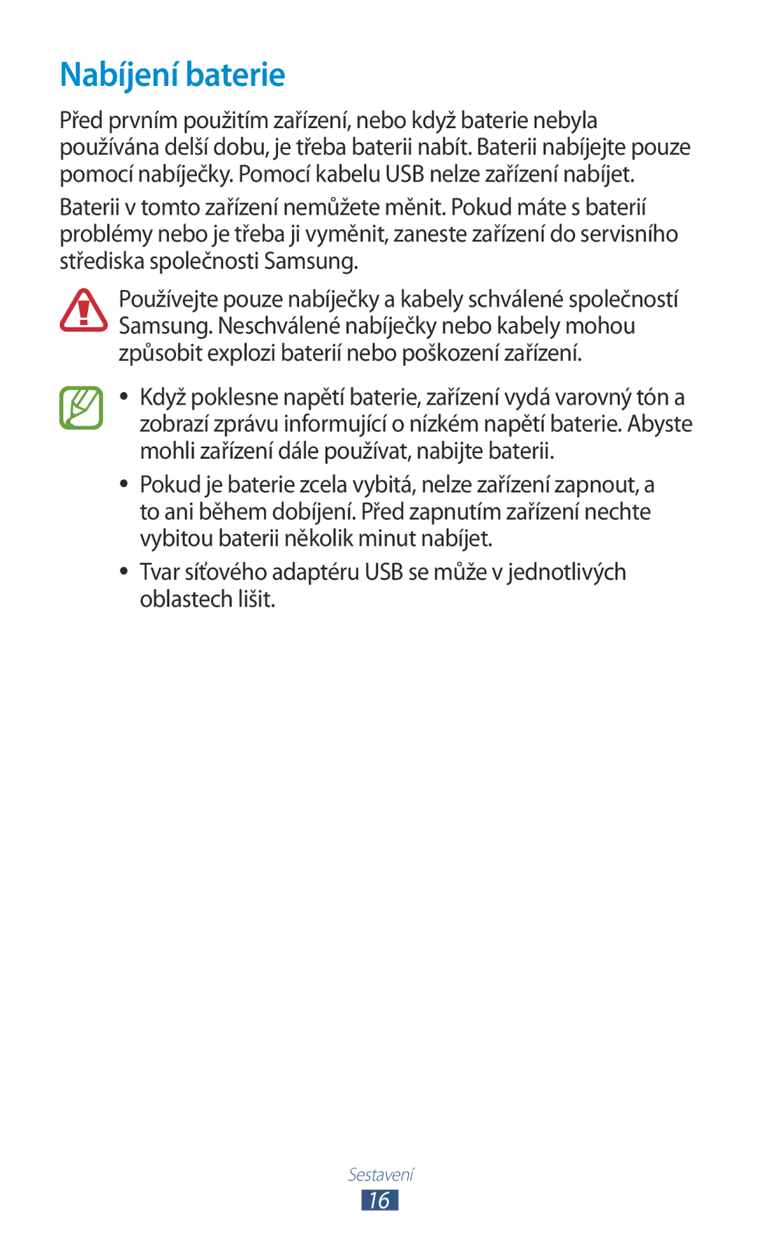 Samsung GT-P5100TSATMZ, GT-P5100TSAXEO, GT-P5100TSAATO, GT-P5100ZWABGL, GT-P5100ZWACOA, GT-P5100GRAXSK manual Nabíjení baterie 