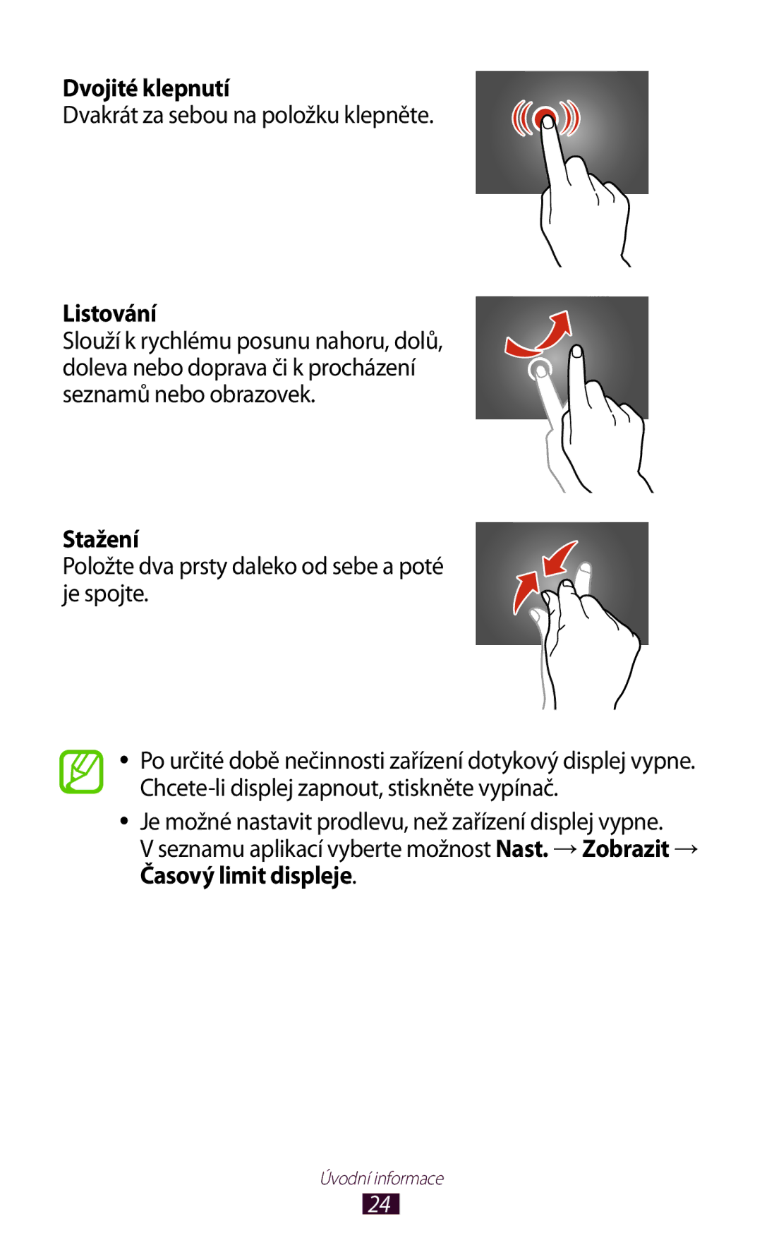 Samsung GT2P5100TSAVDC, GT-P5100TSAXEO manual Dvojité klepnutí, Dvakrát za sebou na položku klepněte, Listování, Stažení 