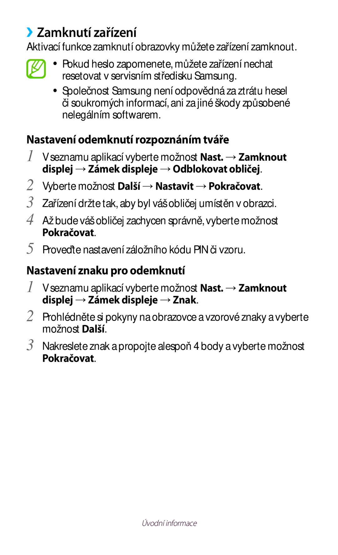 Samsung GT-P5100TSAO2C manual ››Zamknutí zařízení, Aktivací funkce zamknutí obrazovky můžete zařízení zamknout, Pokračovat 