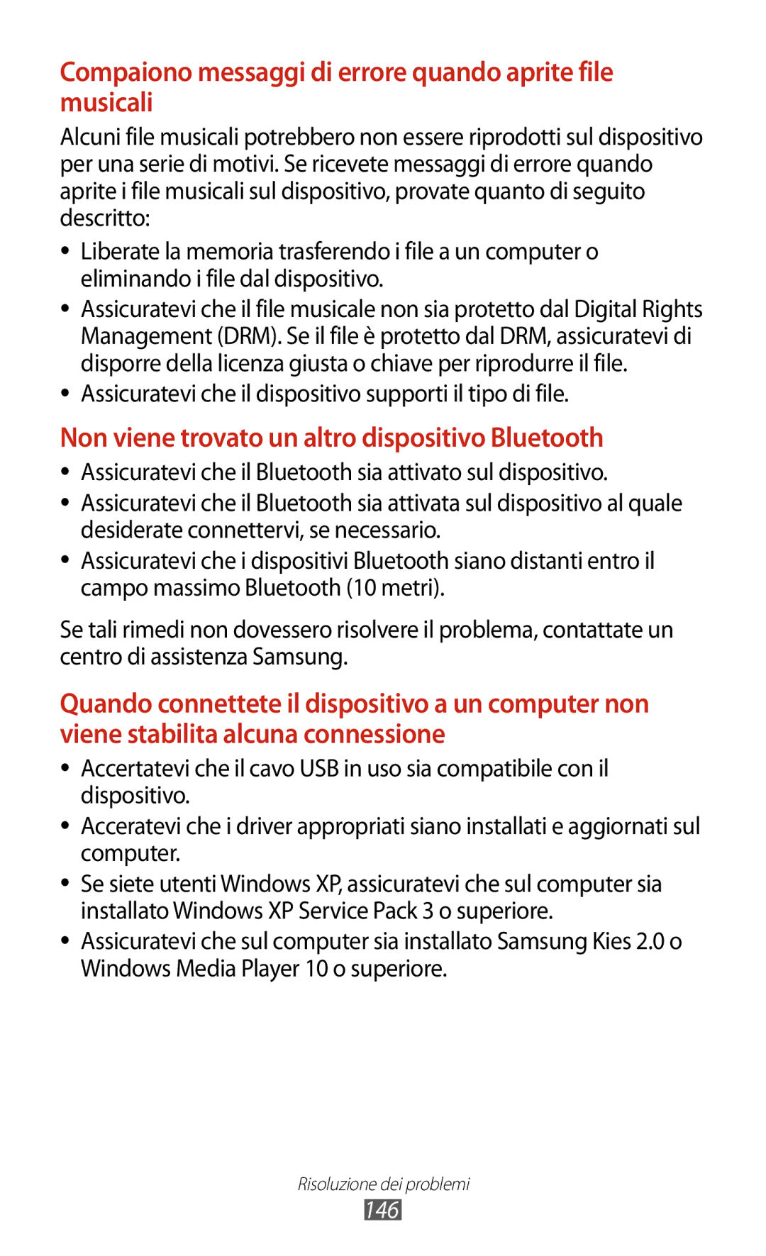 Samsung GT-P5100TSAVD2, GT-P5100TSAXEO, GT-P5100ZWAITV manual Assicuratevi che il dispositivo supporti il tipo di file, 146 