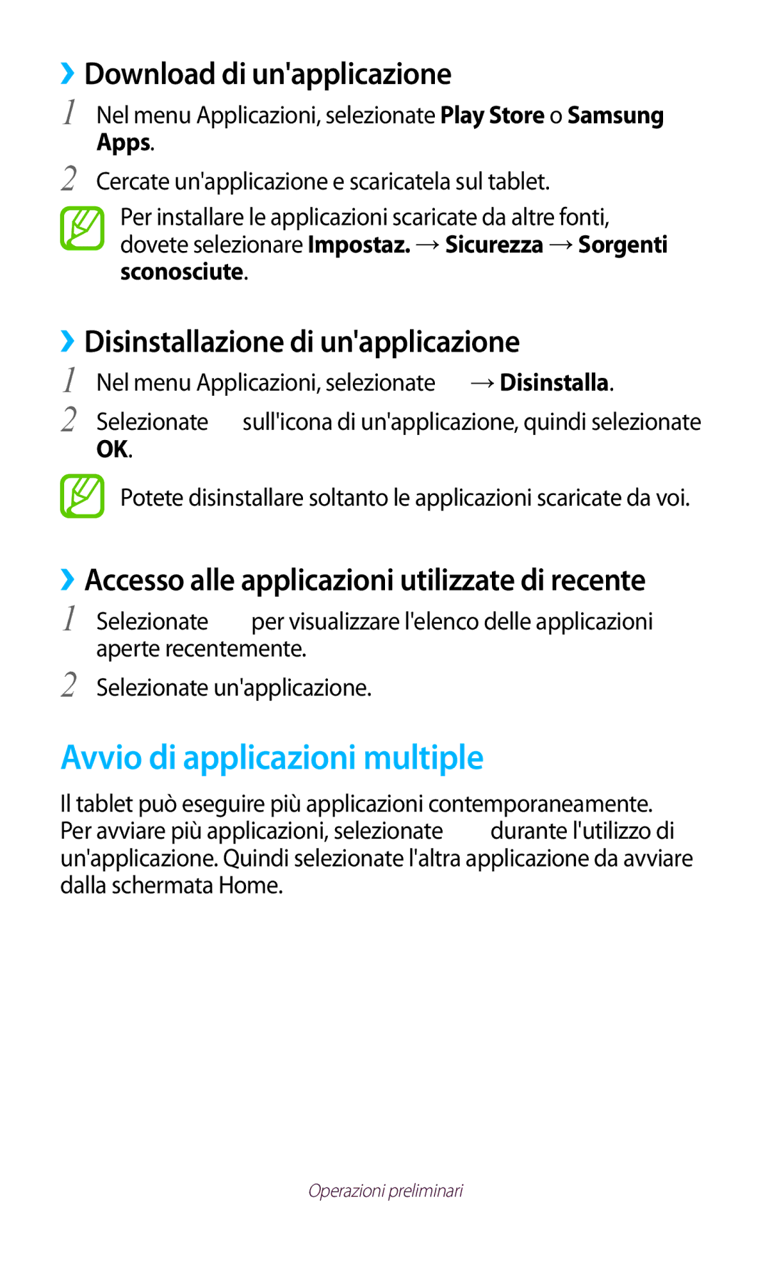 Samsung GT-P5100ZWATIM Avvio di applicazioni multiple, ››Download di unapplicazione, ››Disinstallazione di unapplicazione 