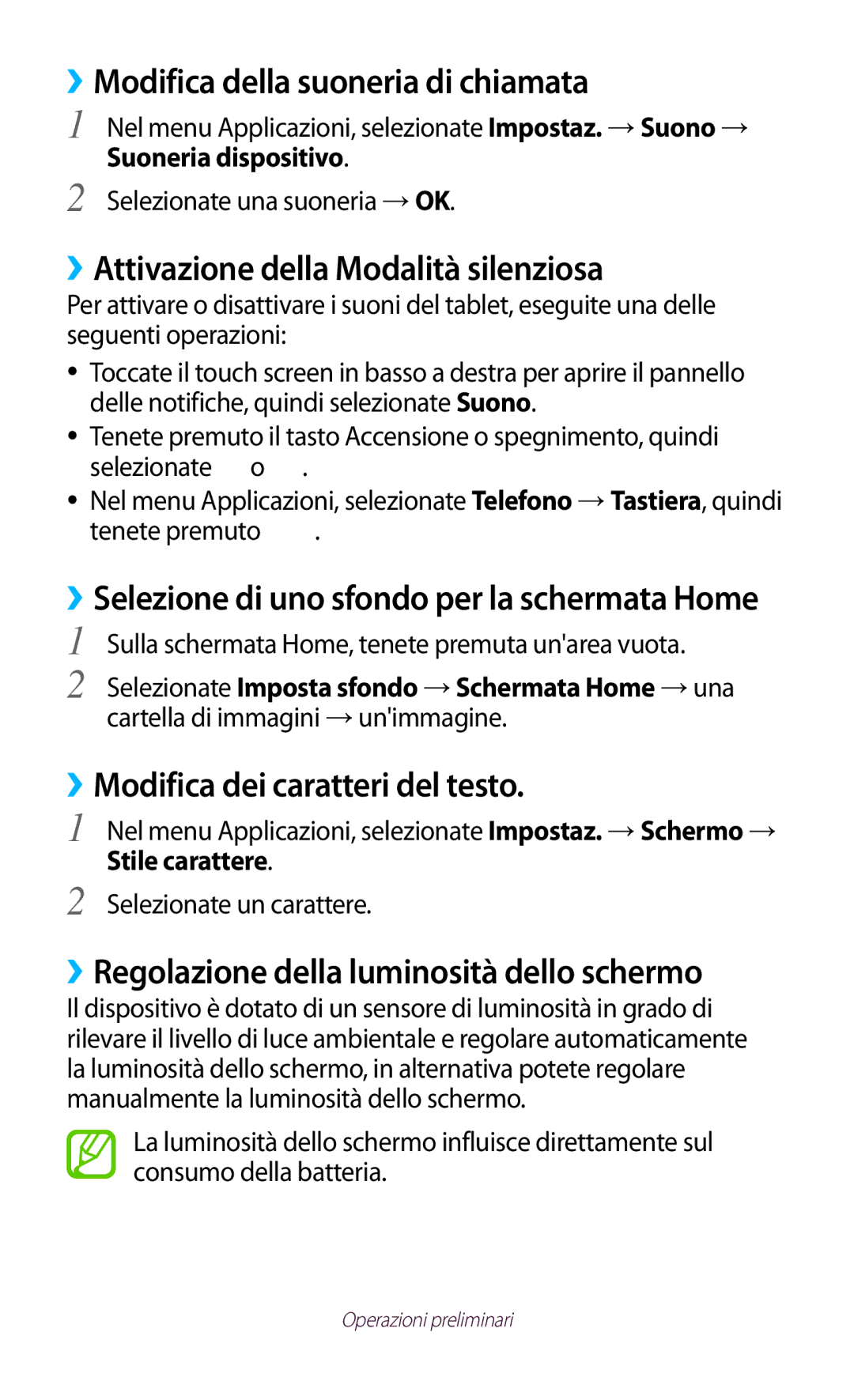 Samsung GT-P5100TSAWIN, GT-P5100TSAXEO manual ››Modifica della suoneria di chiamata, ››Attivazione della Modalità silenziosa 