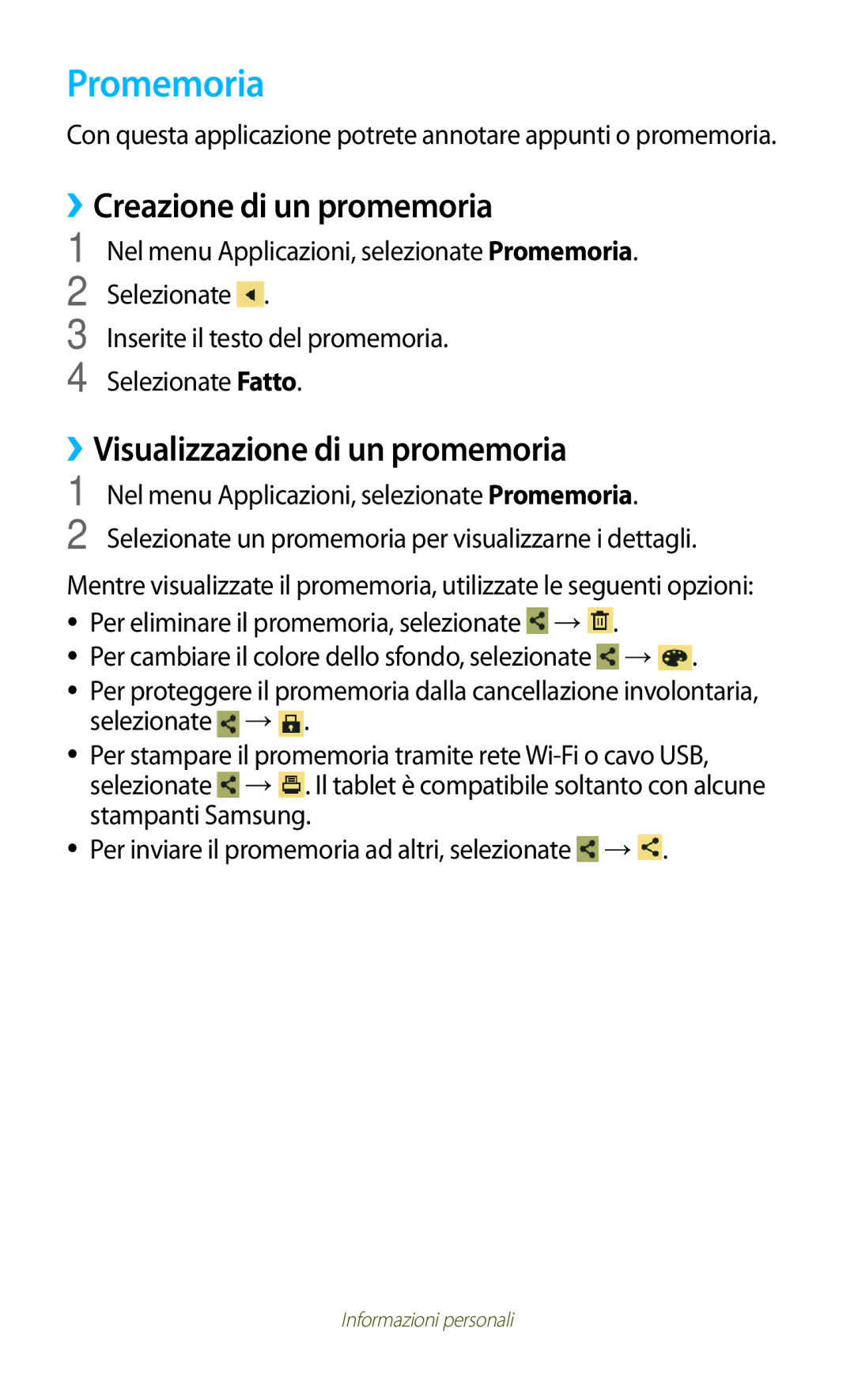 Samsung GT-P5100ZWAHUI, GT-P5100TSAXEO manual Promemoria, ››Creazione di un promemoria, ››Visualizzazione di un promemoria 