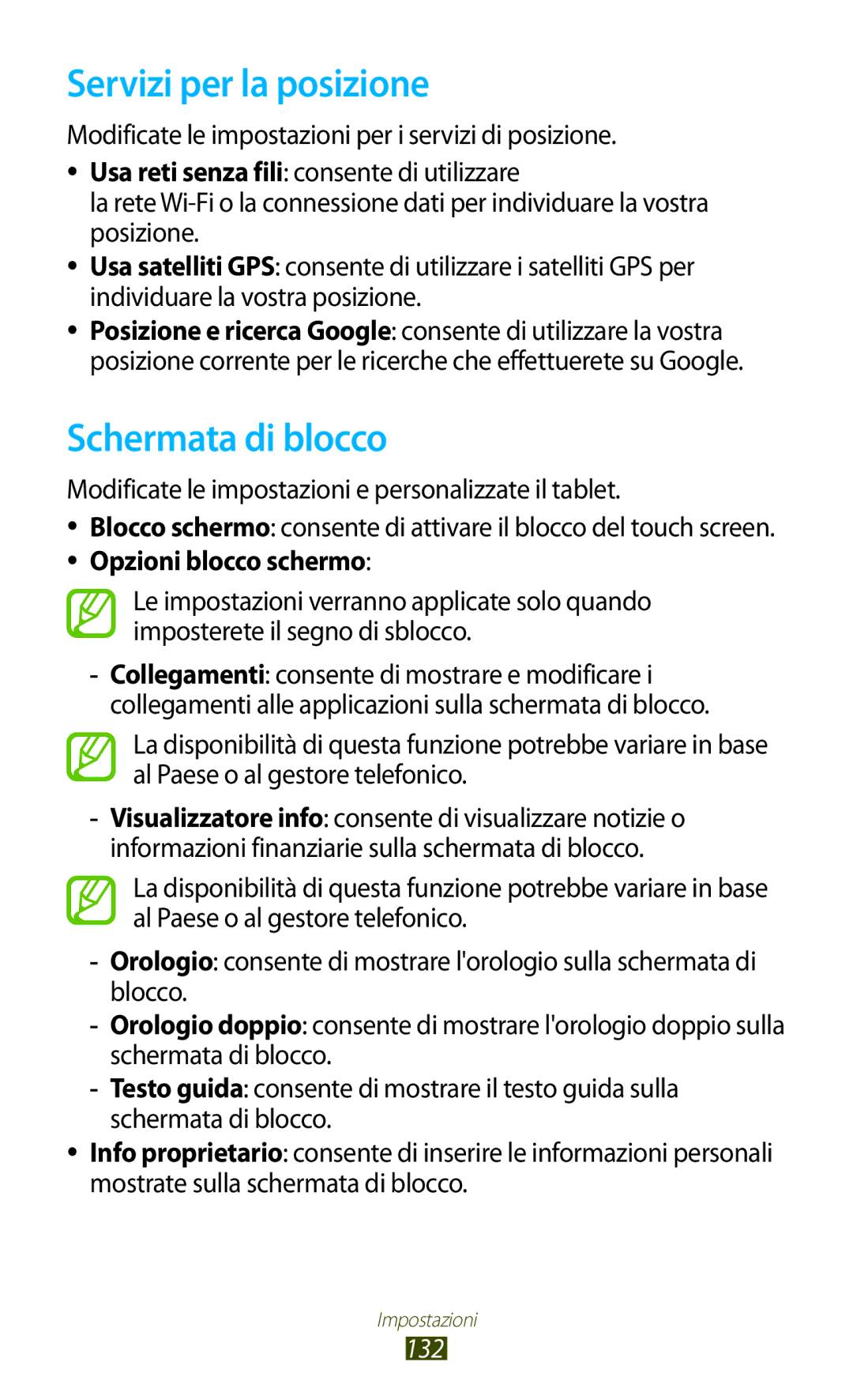 Samsung GT-P5100ZWAITV, GT-P5100TSAXEO, GT-P5100TSAVD2, GT-P5100ZWADBT Servizi per la posizione, Schermata di blocco, 132 