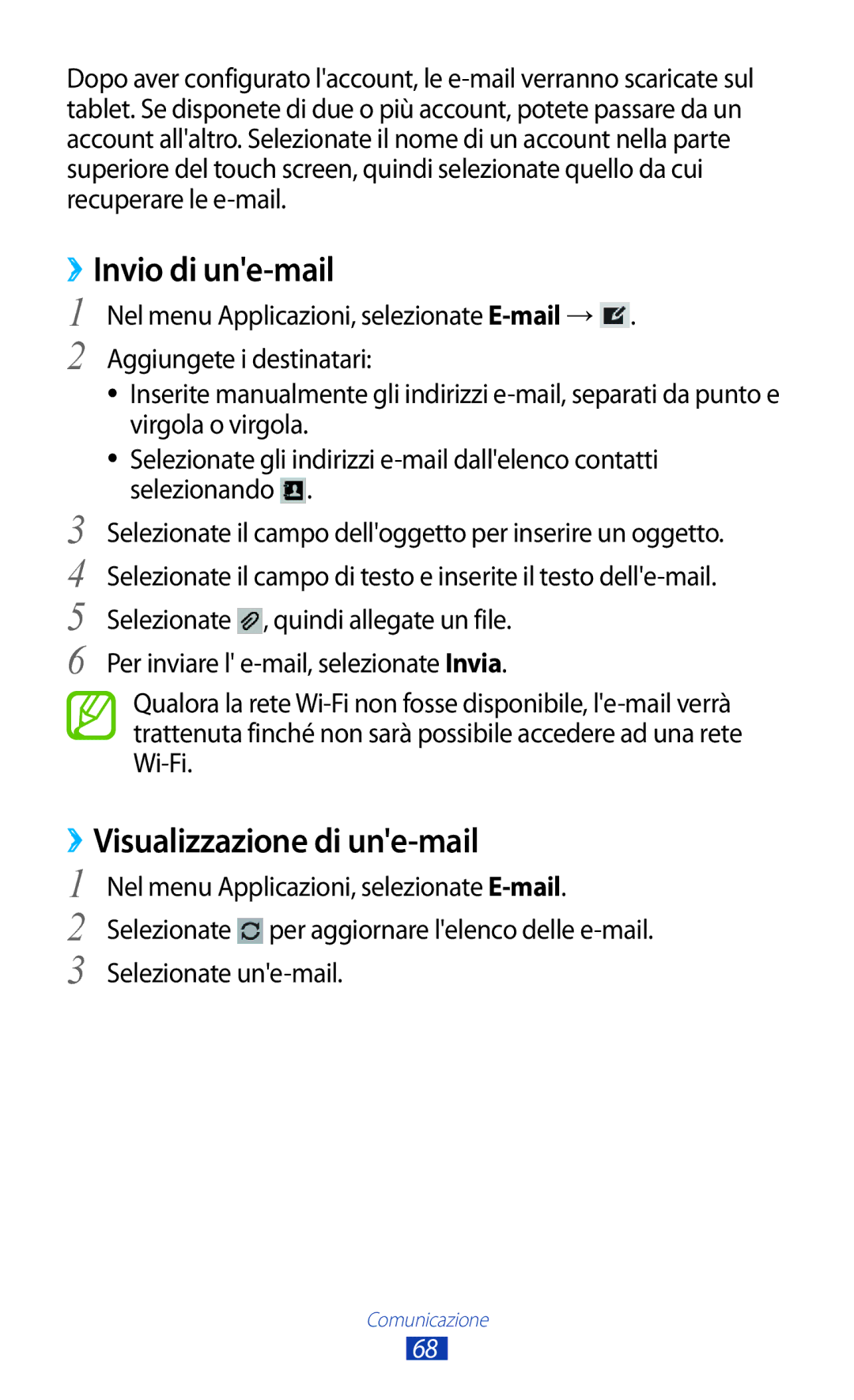 Samsung GT-P5100ZWAOMN, GT-P5100TSAXEO, GT-P5100ZWAITV, GT-P5100TSAVD2, GT-P5100ZWADBT manual ››Visualizzazione di une-mail 