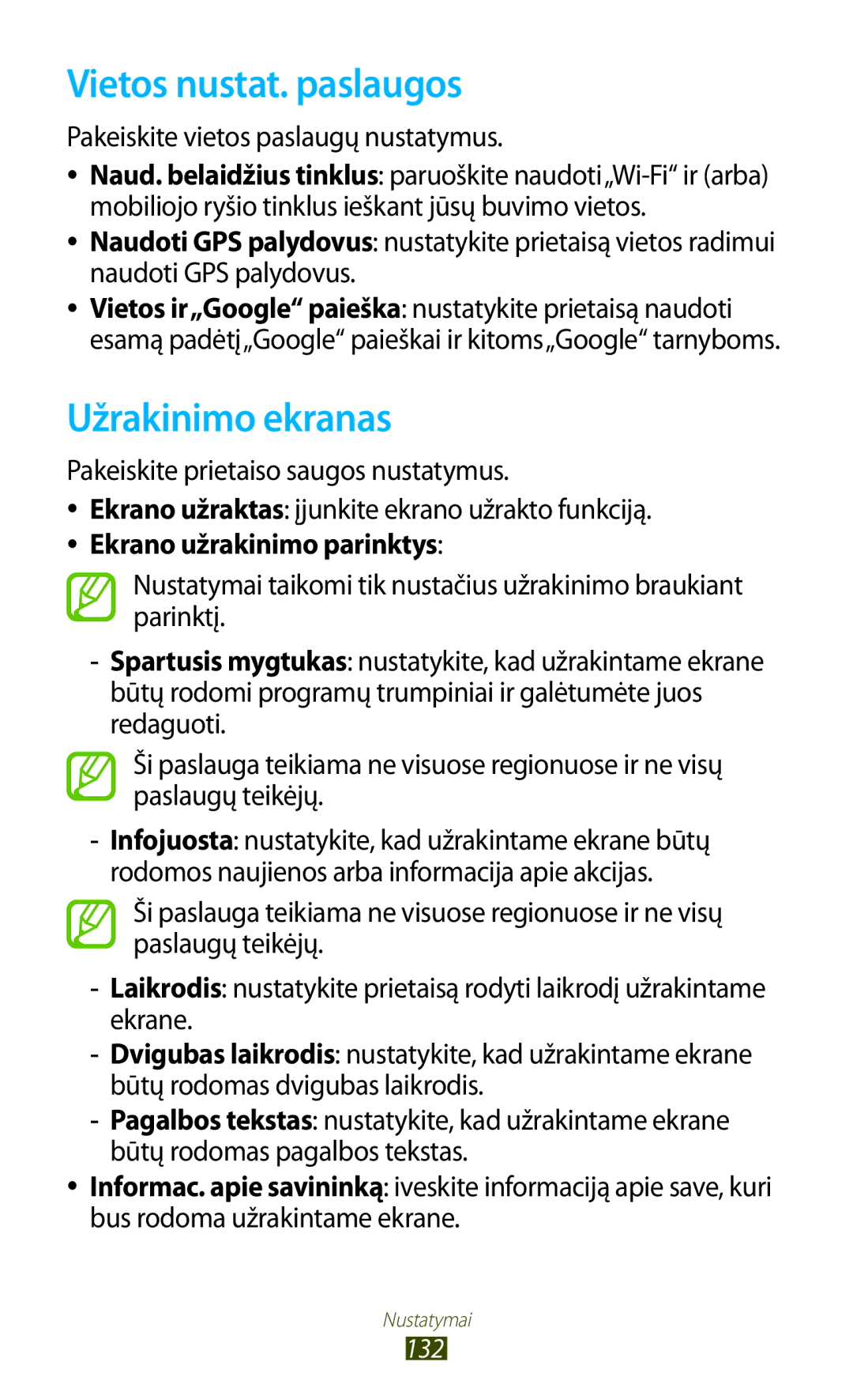 Samsung GT-P5100ZWASEB, GT-P5100TSASEB Vietos nustat. paslaugos, Užrakinimo ekranas, Pakeiskite vietos paslaugų nustatymus 