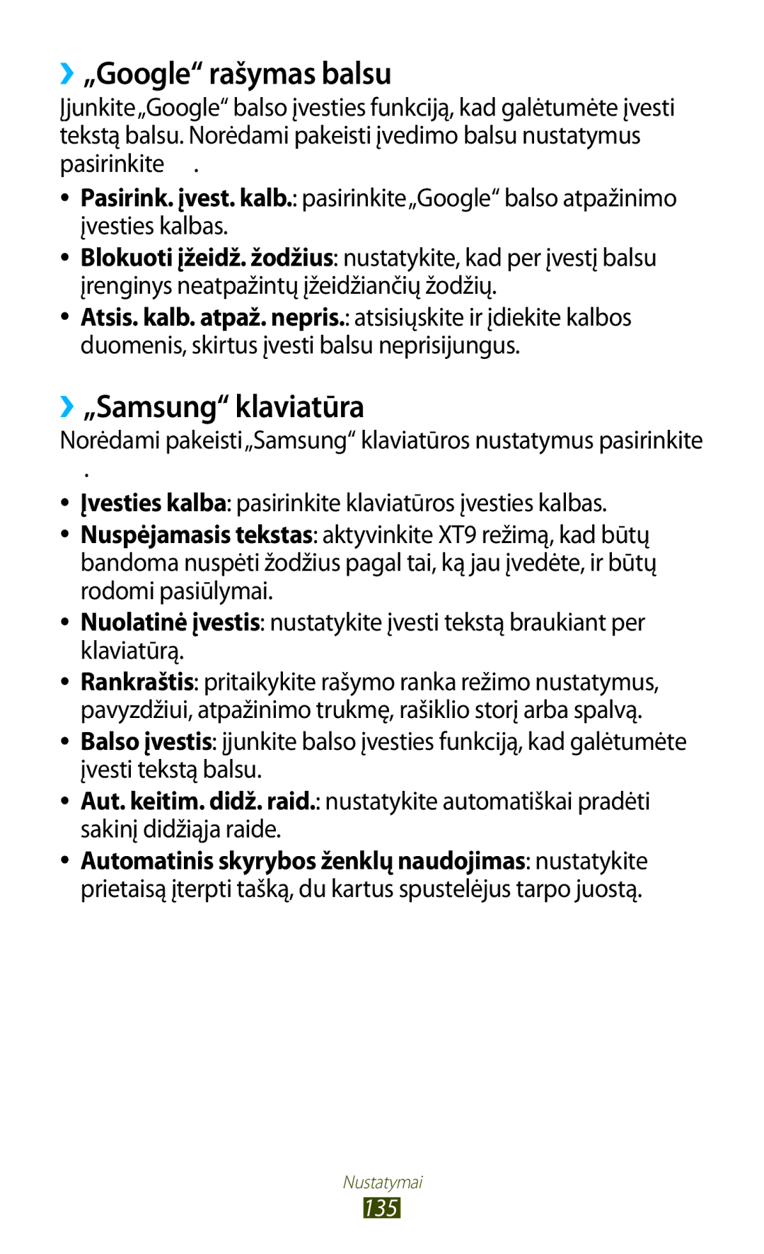 Samsung GT-P5100TSASEB, GT-P5100ZWASEB manual ››„Google rašymas balsu, ››„Samsung klaviatūra 