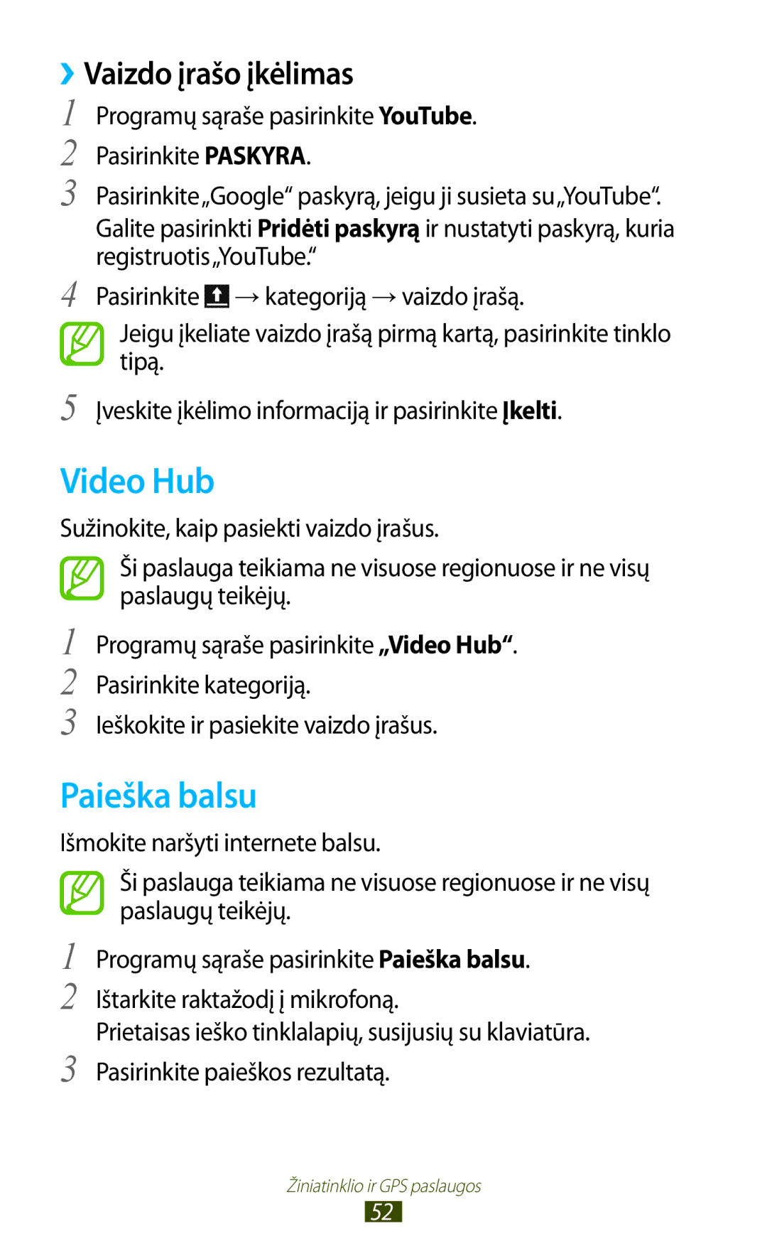 Samsung GT-P5100ZWASEB, GT-P5100TSASEB manual Video Hub, Paieška balsu, ››Vaizdo įrašo įkėlimas 