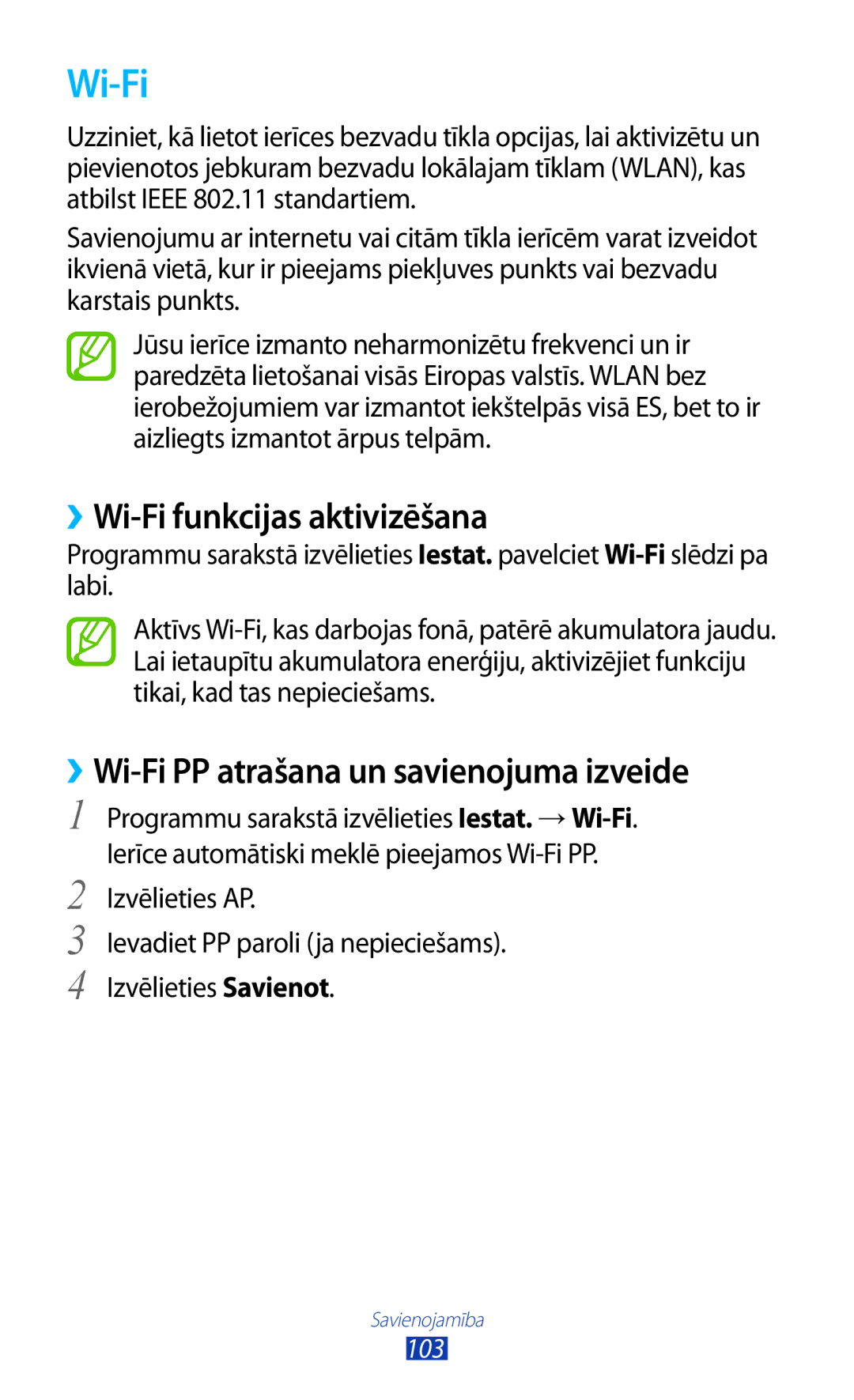 Samsung GT-P5100TSASEB ››Wi-Fi funkcijas aktivizēšana, ››Wi-Fi PP atrašana un savienojuma izveide, Izvēlieties AP 