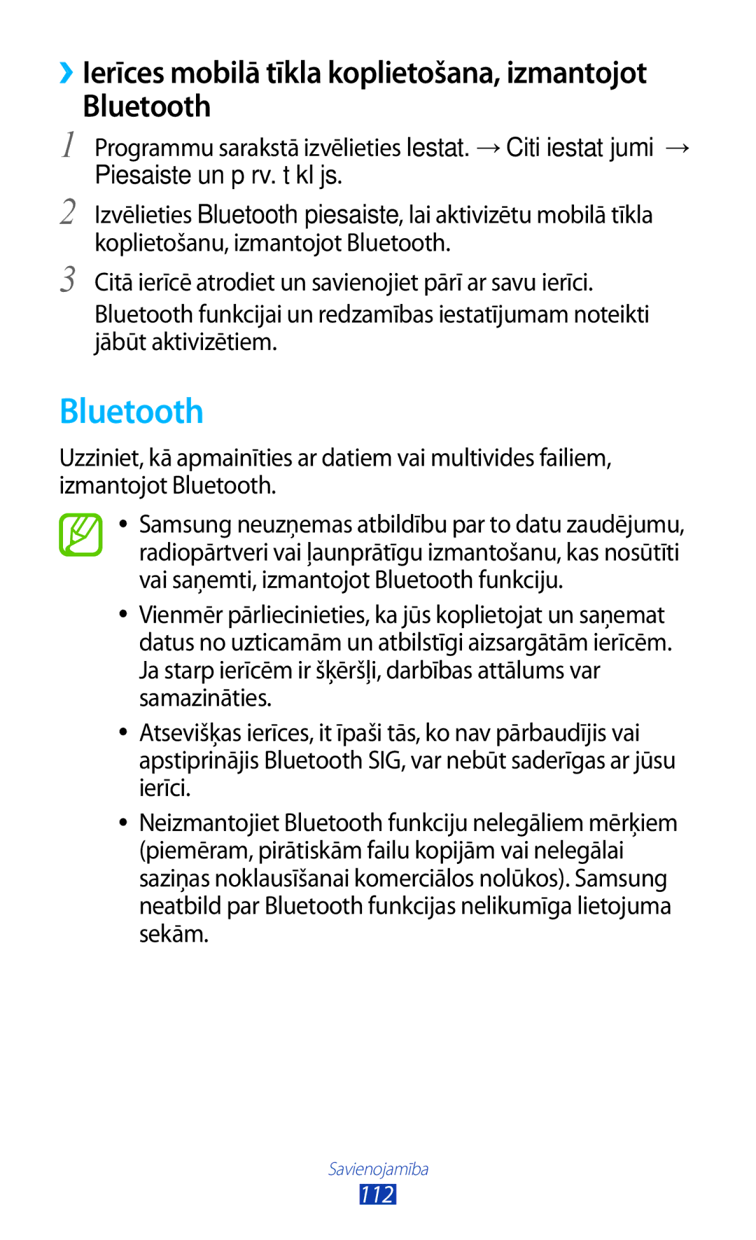 Samsung GT-P5100ZWASEB, GT-P5100TSASEB manual Bluetooth 