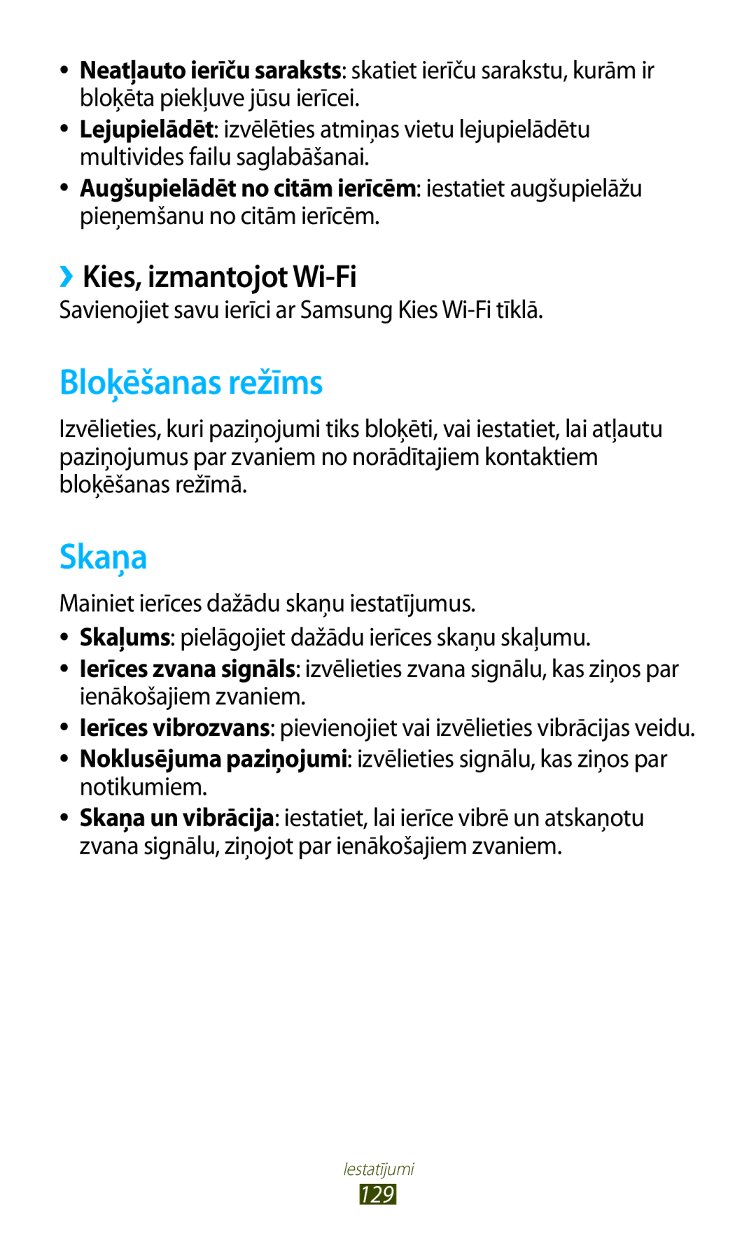 Samsung GT-P5100TSASEB, GT-P5100ZWASEB manual Bloķēšanas režīms, Skaņa, ››Kies, izmantojot Wi-Fi 