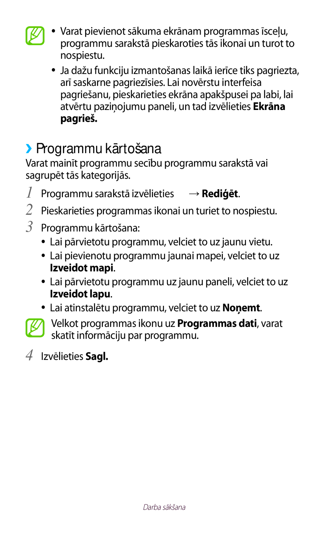 Samsung GT-P5100TSASEB, GT-P5100ZWASEB manual ››Programmu kārtošana 