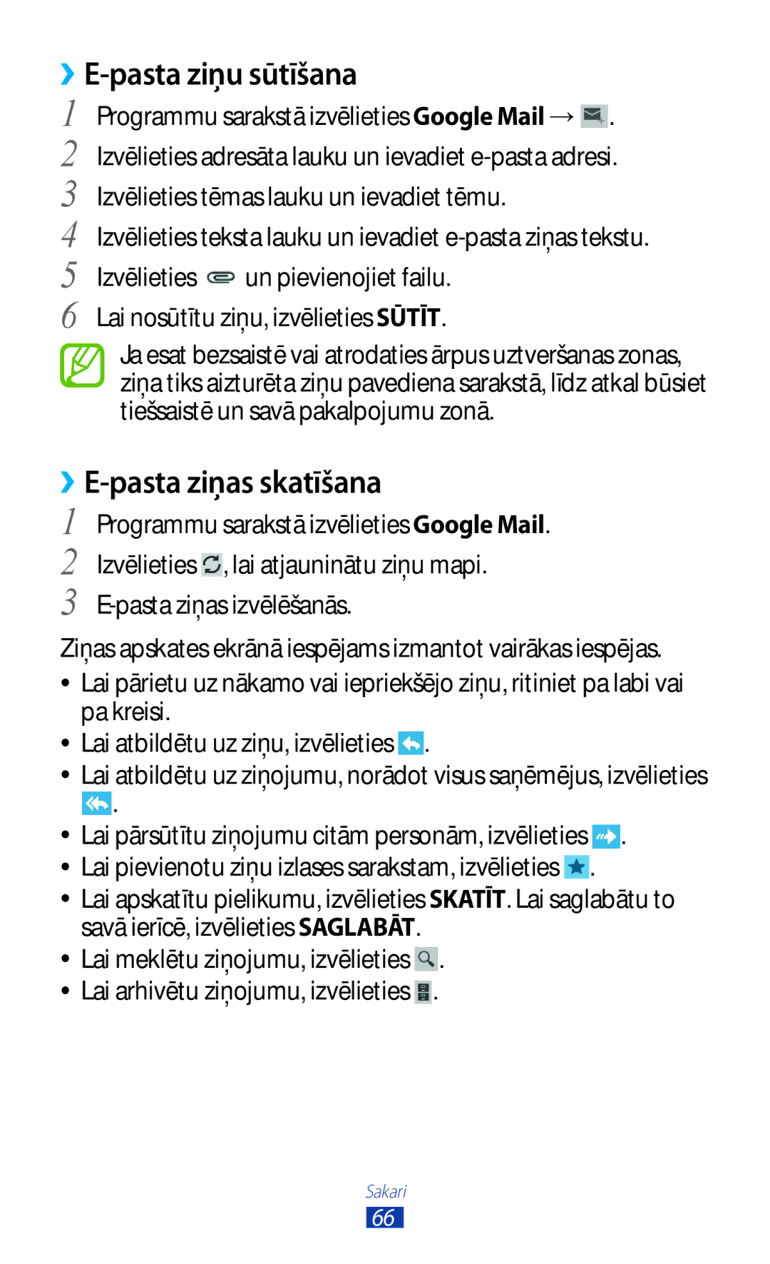 Samsung GT-P5100ZWASEB, GT-P5100TSASEB manual ››E-pasta ziņu sūtīšana, Pasta ziņas skatīšana 