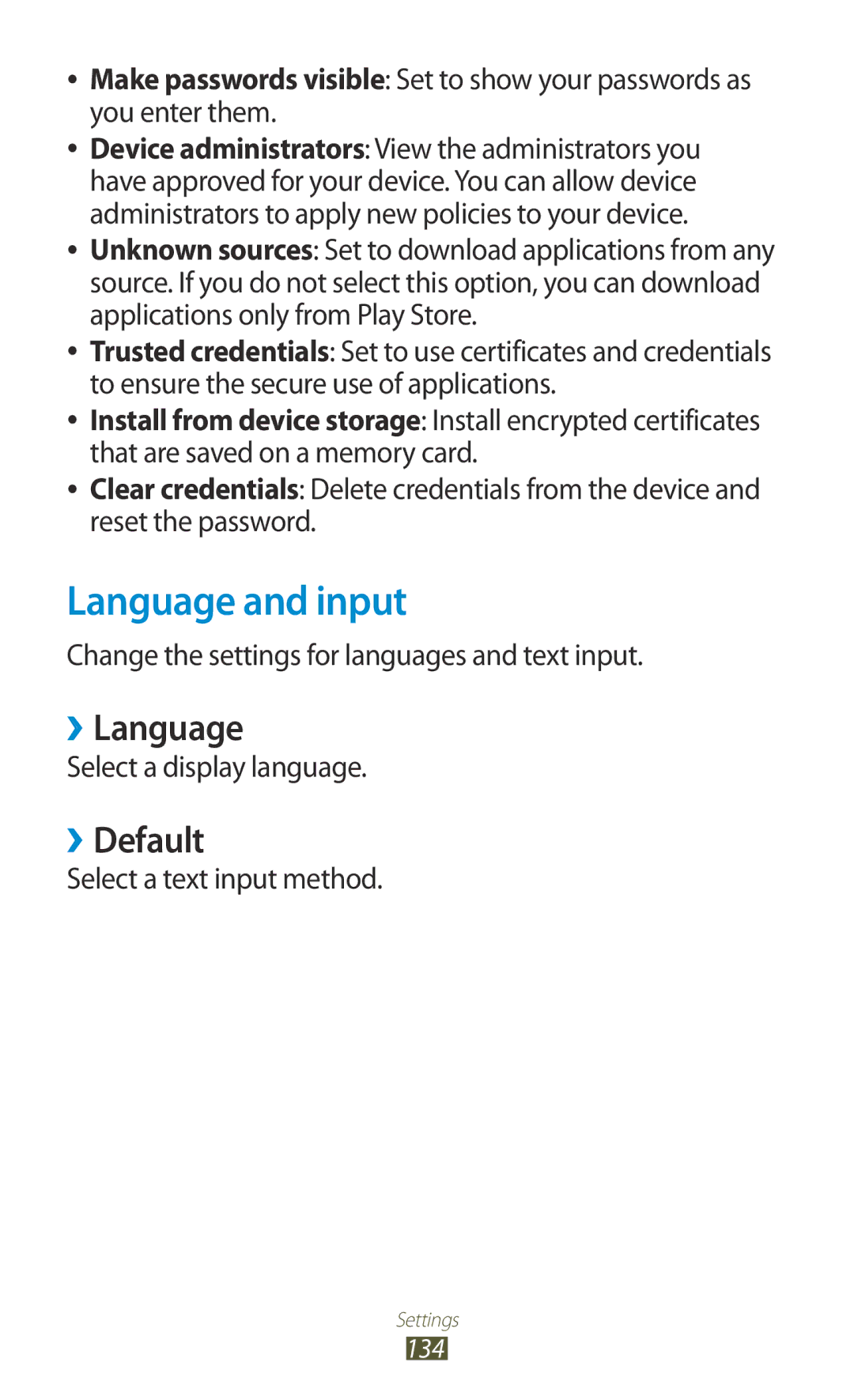 Samsung GT-P5100ZWAORL manual Language and input, ››Language, ››Default, Change the settings for languages and text input 