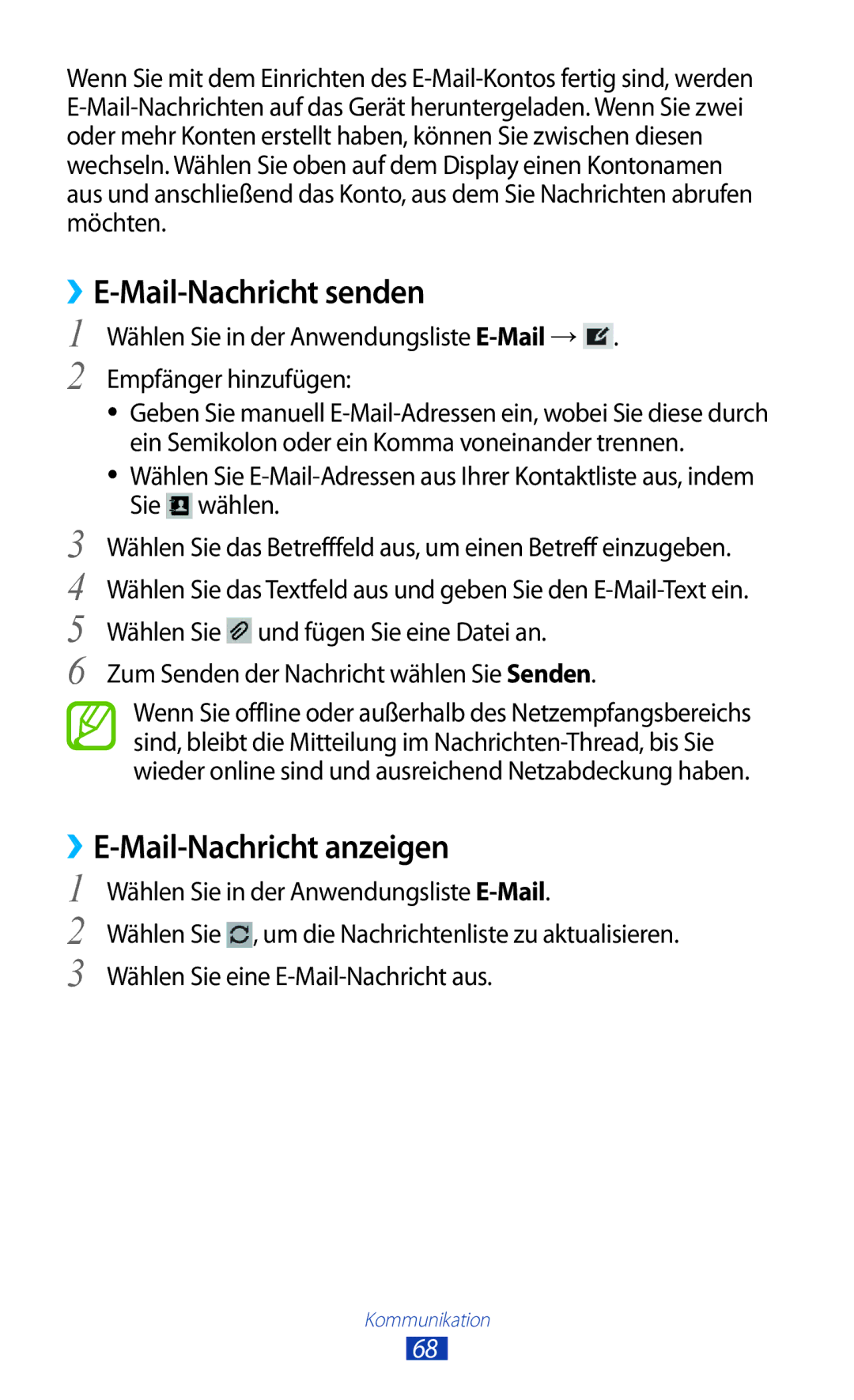 Samsung GT-P5100TSAMAX, GT-P5100ZWEATO manual ››E-Mail-Nachricht anzeigen, Wählen Sie in der Anwendungsliste E-Mail 