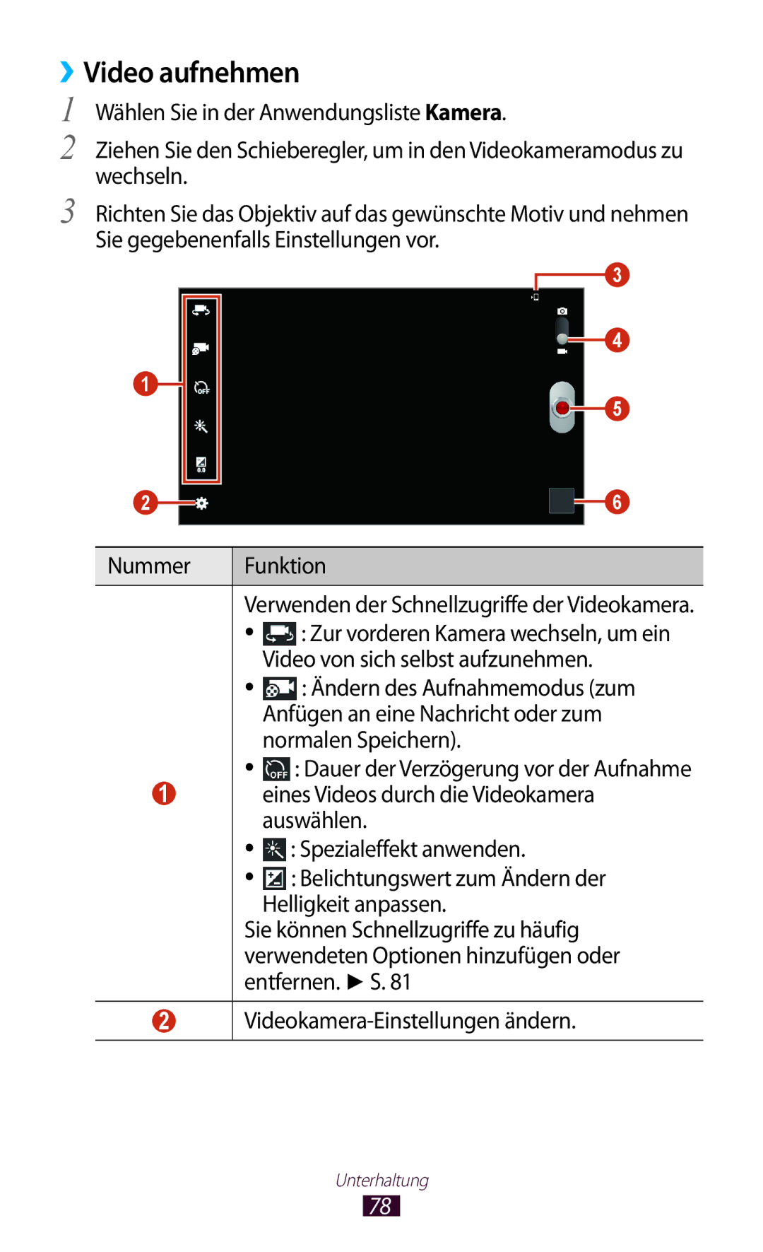 Samsung GT-P5100TSATMN, GT-P5100ZWEATO ››Video aufnehmen, Video von sich selbst aufzunehmen, Ändern des Aufnahmemodus zum 