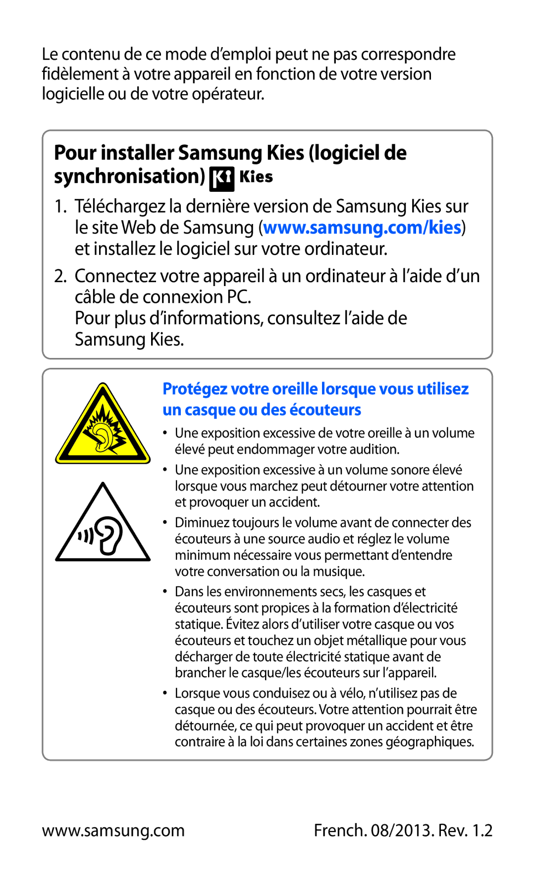 Samsung GT-P5110TSEXEF, GT-P5110TSABOG, GT-P5110ZWEXEF manual Pour installer Samsung Kies logiciel de synchronisation 